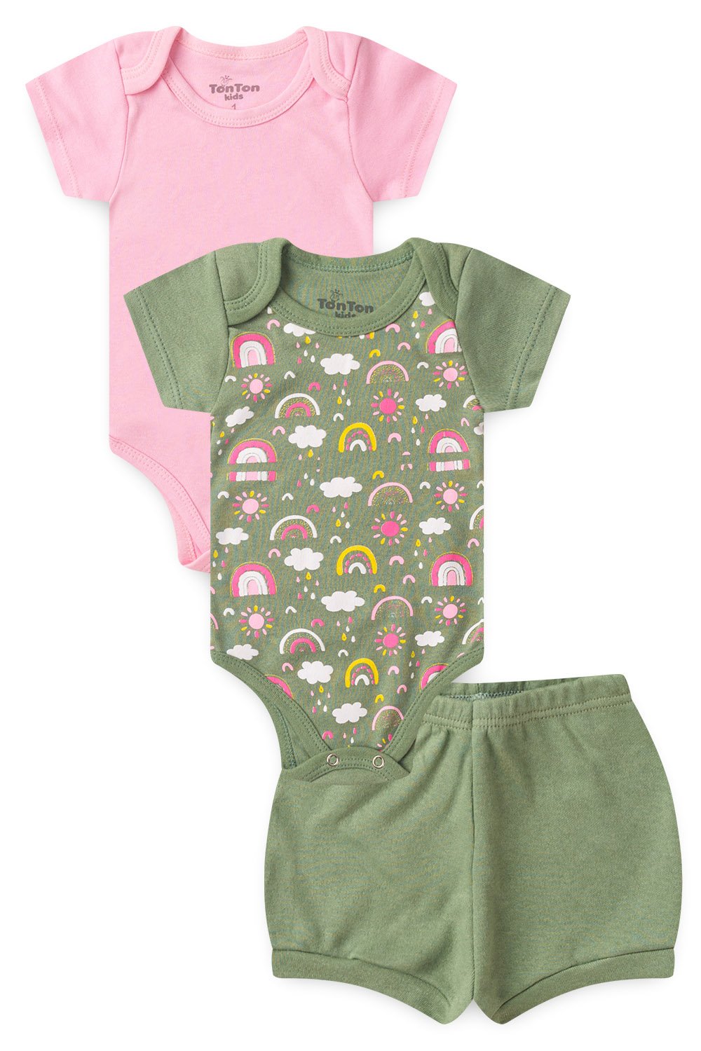 Kit Body Bebê Verão Menina 3 Peças Arco Íris Verde - TonTon Kids