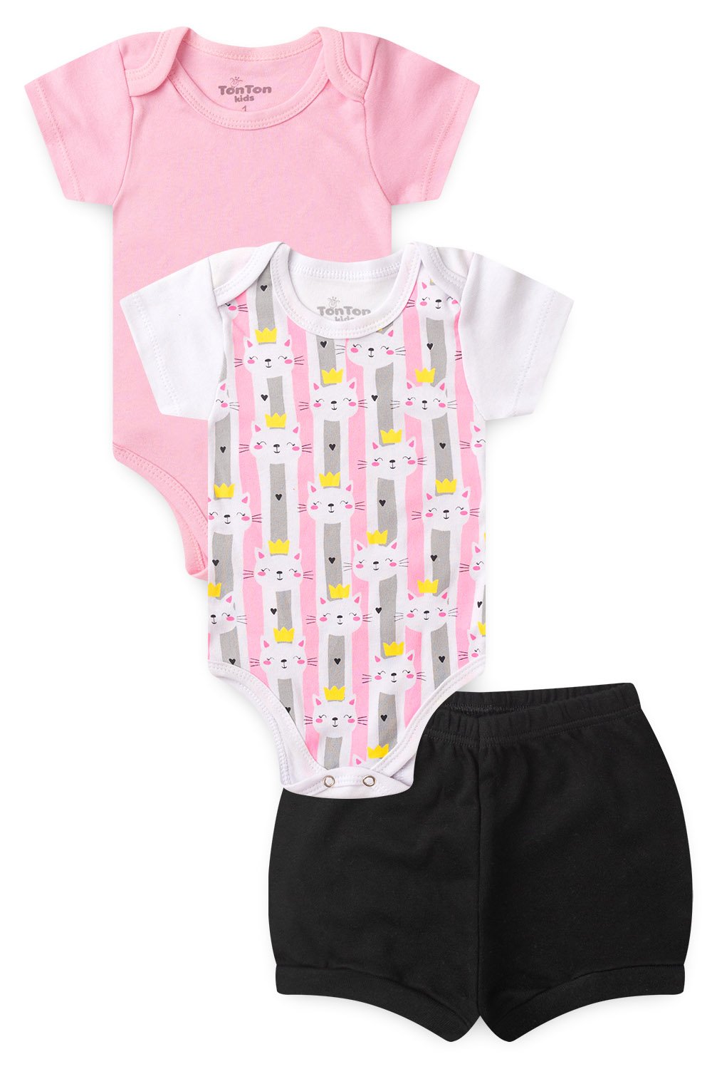 Kit Body Bebê Verão Menina 3 Peças Gatinha Branco - TonTon Kids