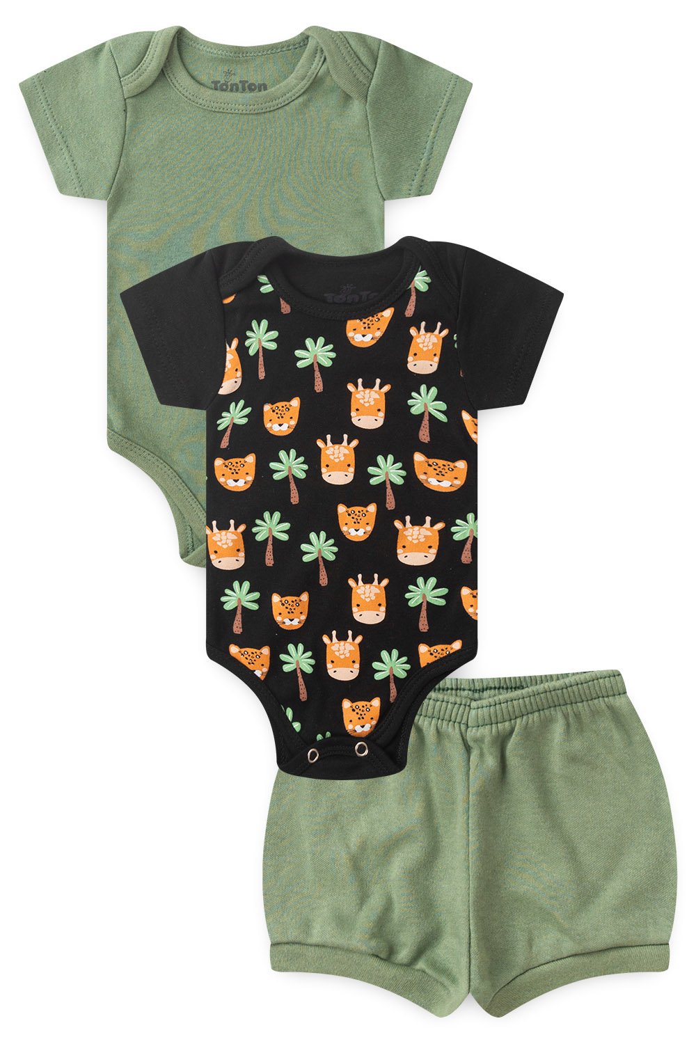 Kit Body Bebê Verão Menina 3 Peças Girafinhas Preto - TonTon Kids