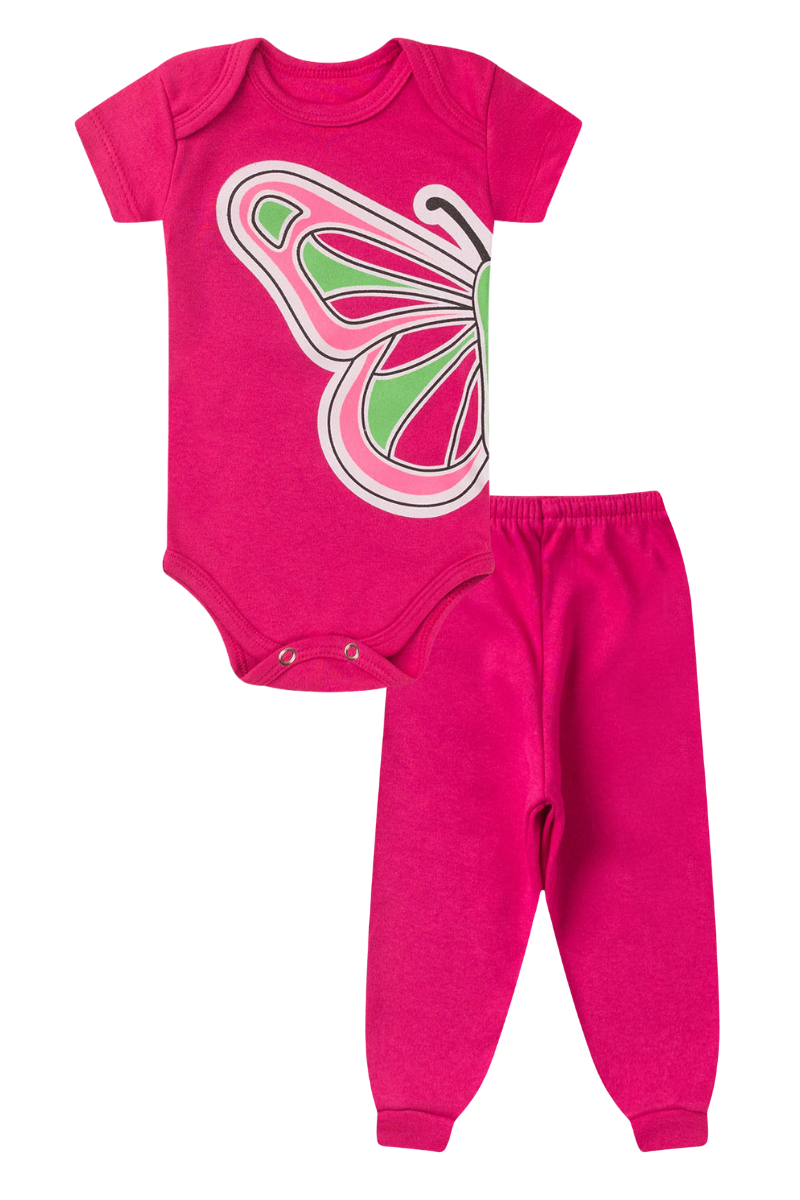 Conjunto Body Bebê Manga Curta Menina 2 Peças Arco Íris Rosa - TonTon Kids Ton 2182 Pnk