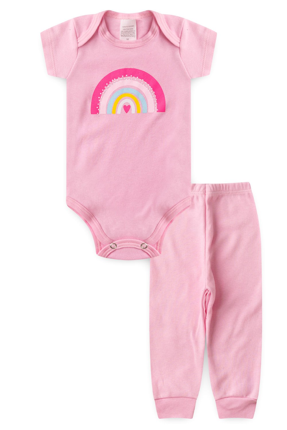 Conjunto Body Bebê Manga Curta Menina 2 Peças Arco Íris Rosa - TonTon Kids