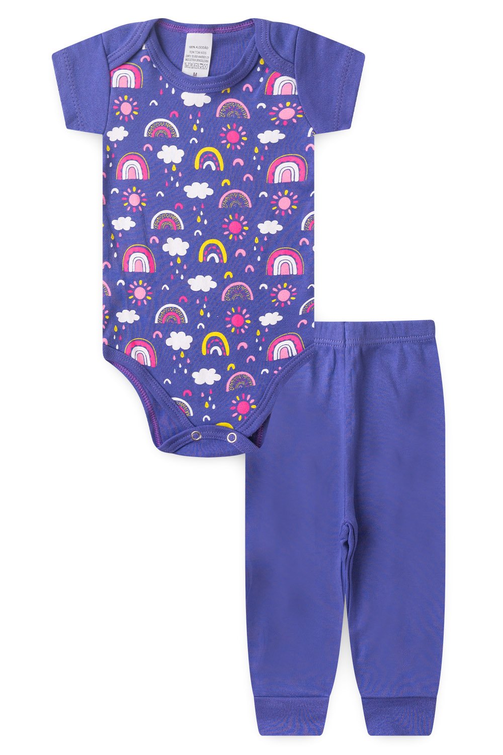 Conjunto Body Bebê Manga Curta Menina 2 Peças Arco Íris Roxo - TonTon Kids
