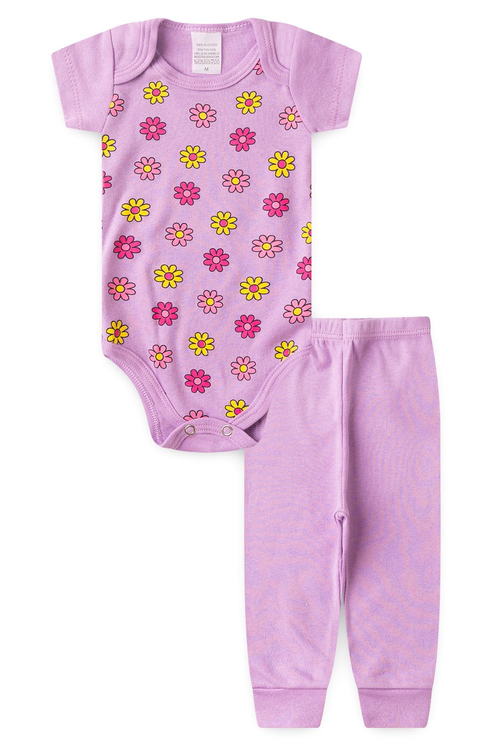 Conjunto Body Bebê Manga Curta Menina 2 Peças Flores Lilas - TonTon Kids Ton 2189 Lil