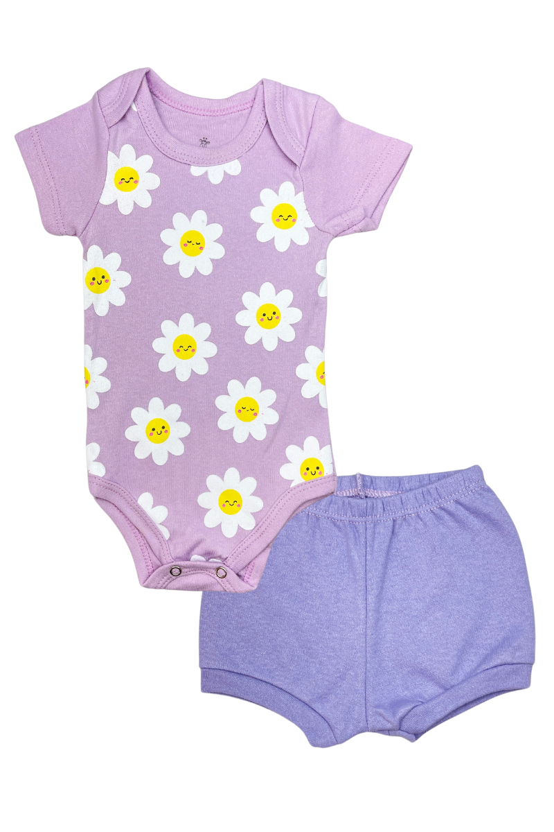 Conjunto Body Bebê Verão Menina 2 Peças Flor Lilas - TonTon Kids