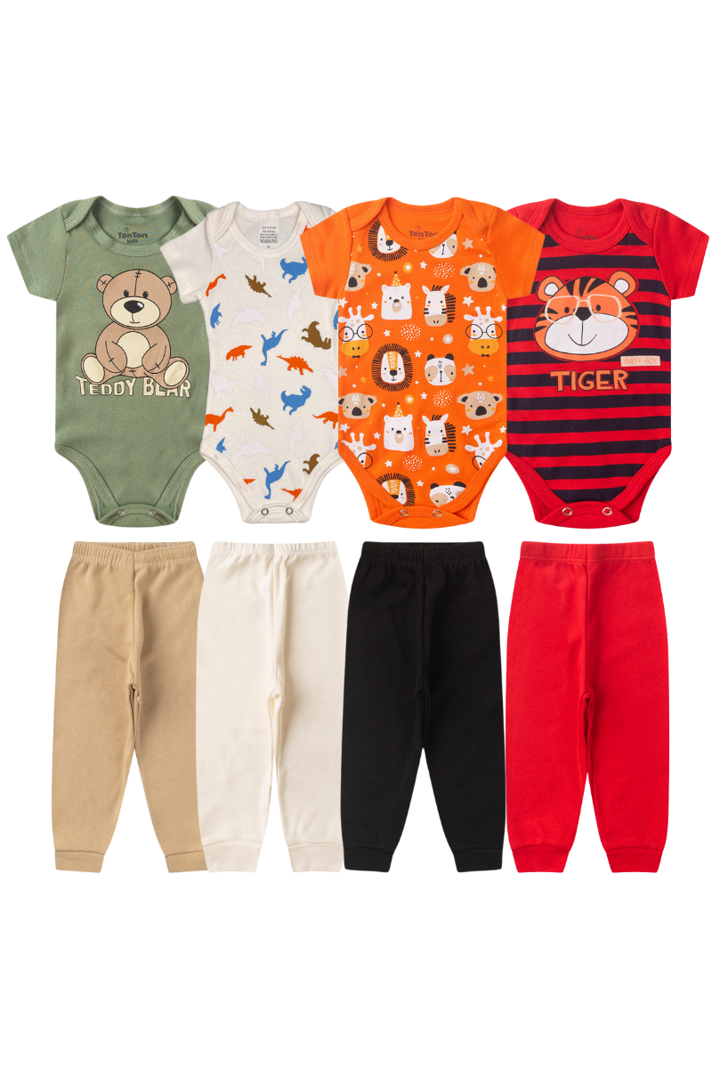 Kit 6 Peças Bebês Menino Body Manga Curta E Calça 100 Algodão Sortido Kit O70 Col