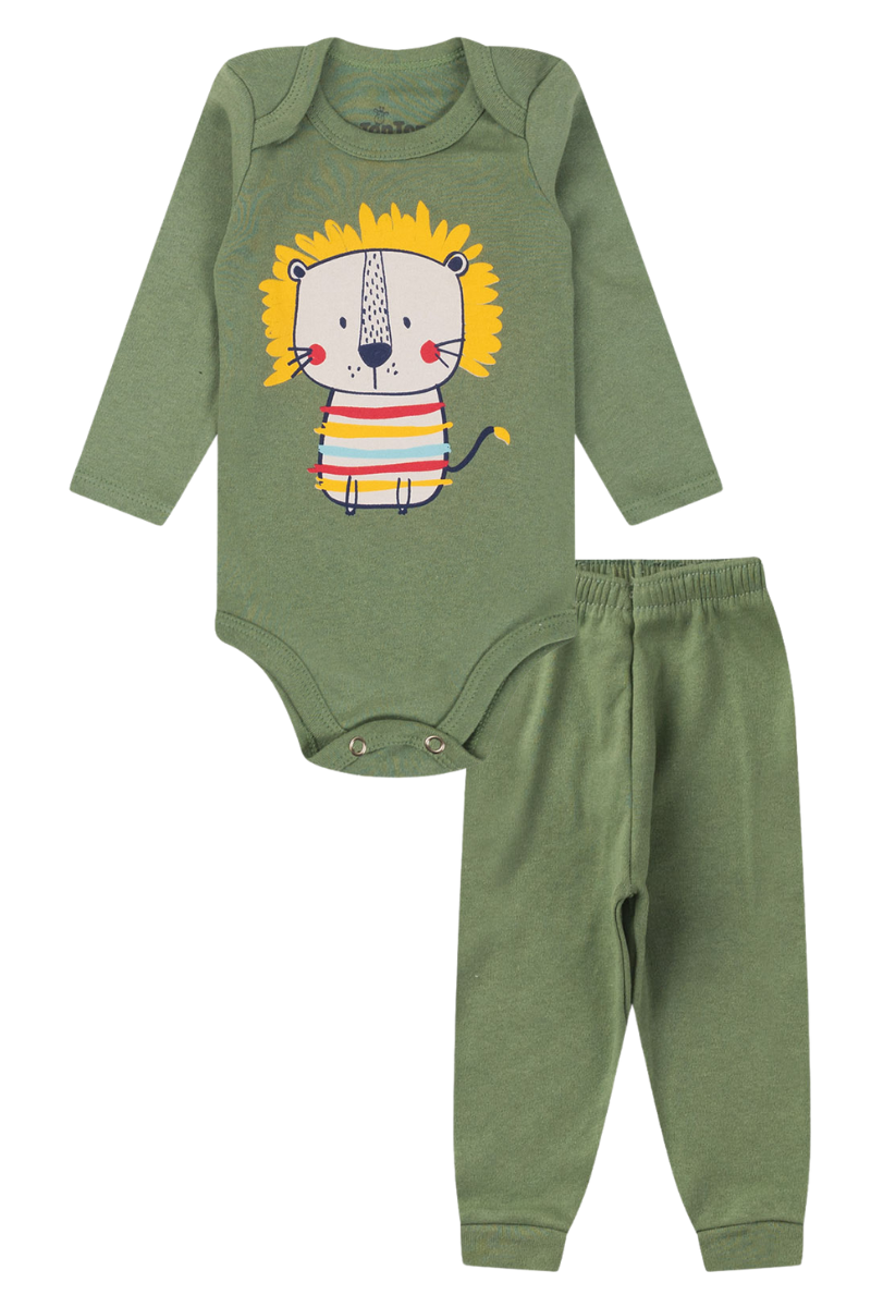 Conjunto Body Bebê Inverno Menino 2 Peças Leao Verde - TonTon Kids Ton 2319 Vrd