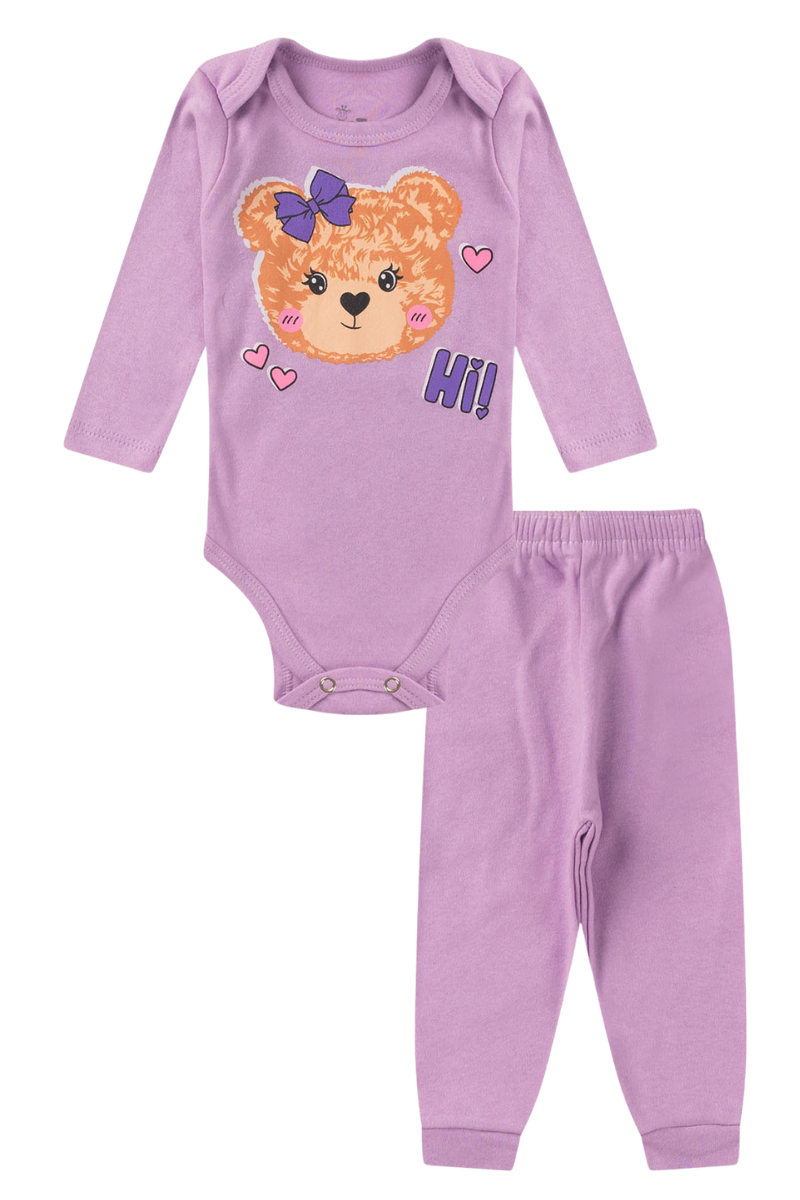 Conjunto Body Bebê Inverno Menina 2 Peças Ursa Lilas - TonTon Kids