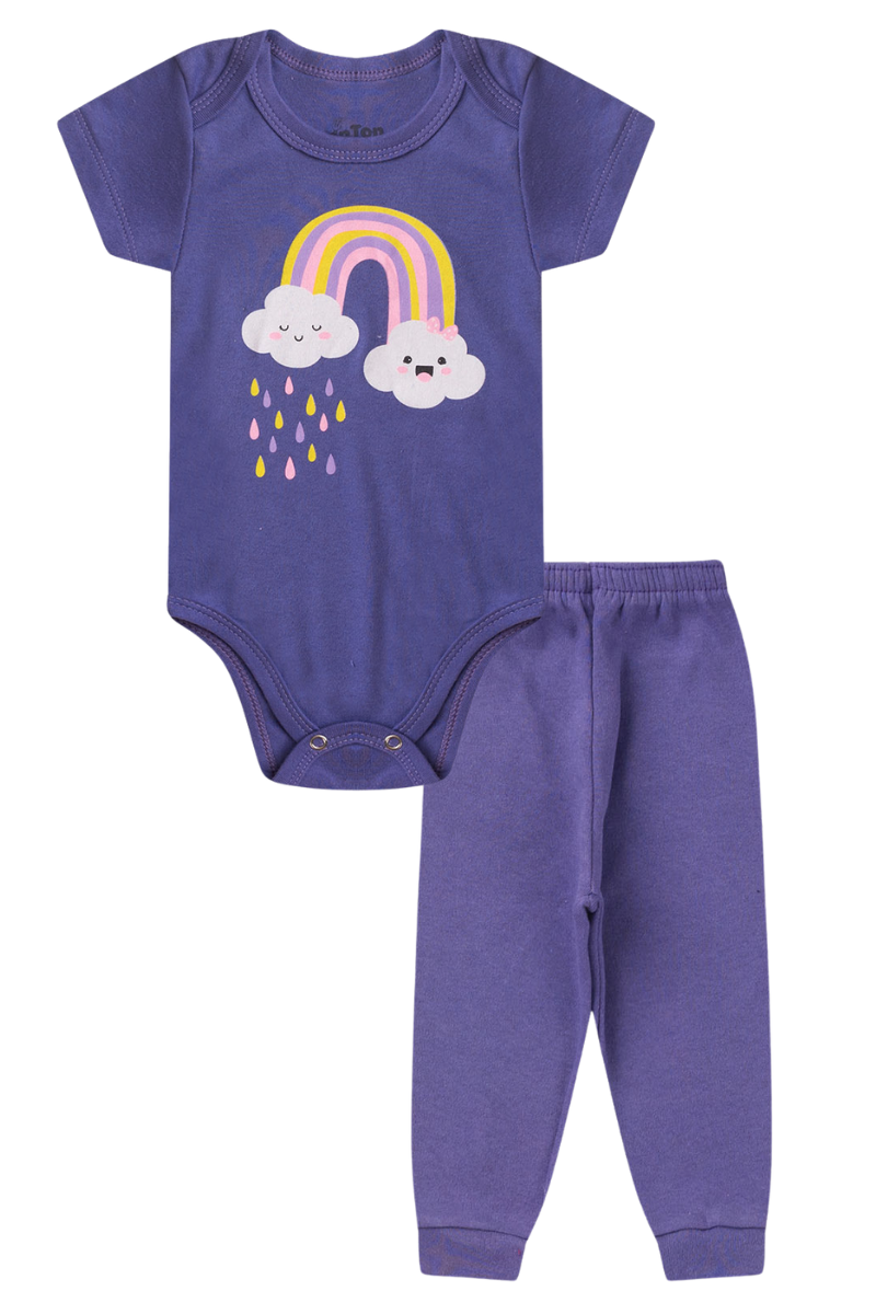 Conjunto Body Bebê Manga Curta Menina 2 Peças Arco Íris Roxo - TonTon Kids Ton 2334 Rox