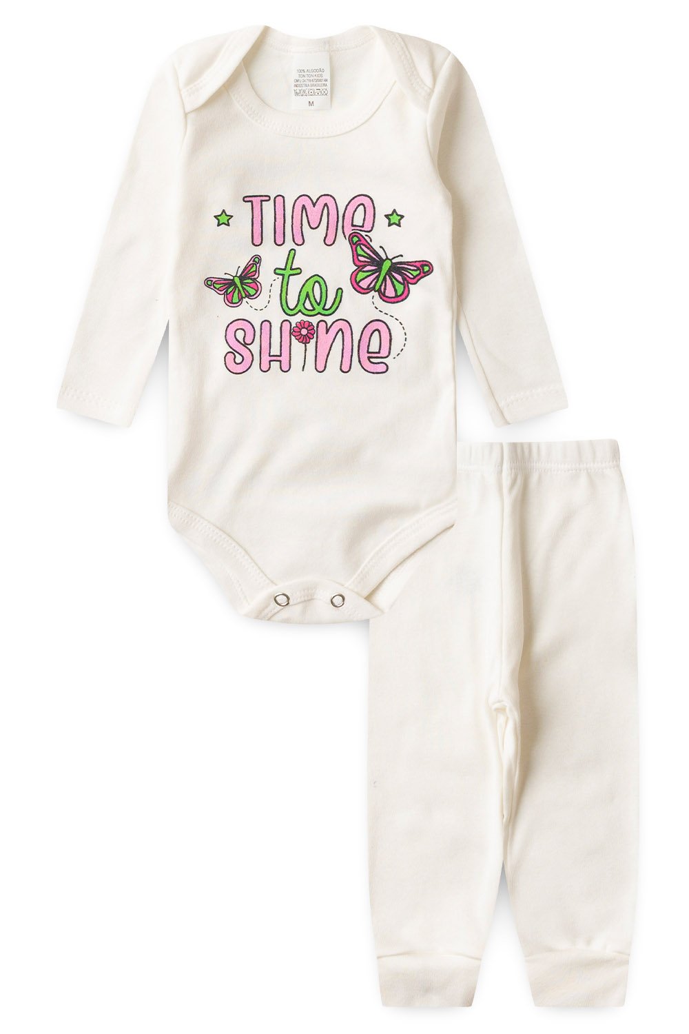 Conjunto Body Bebê Inverno Menina 2 Peças Time To Off White - TonTon Kids