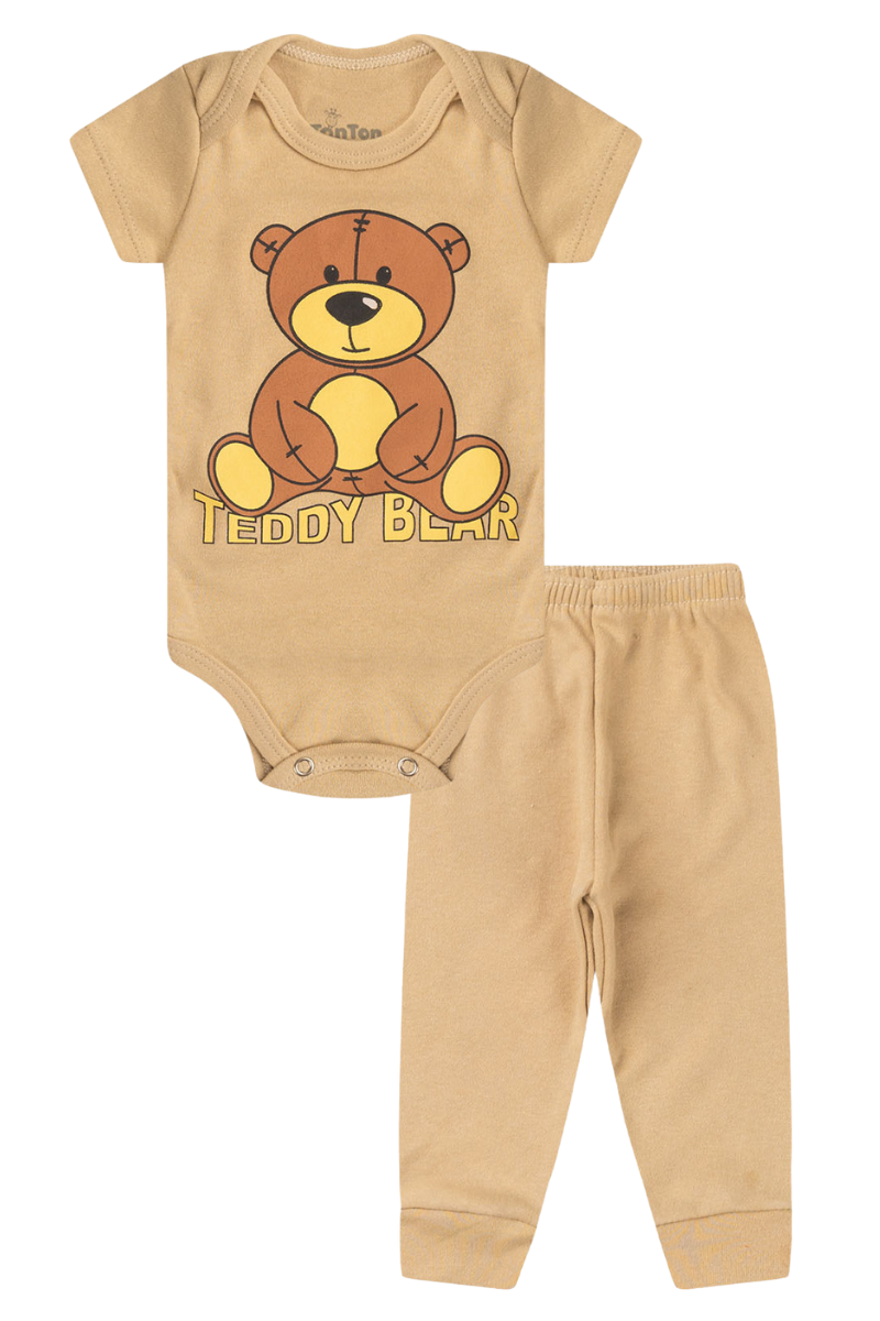Conjunto Body Bebê Manga Curta Menino 2 Peças Teddy Bear Bege - TonTon Kids