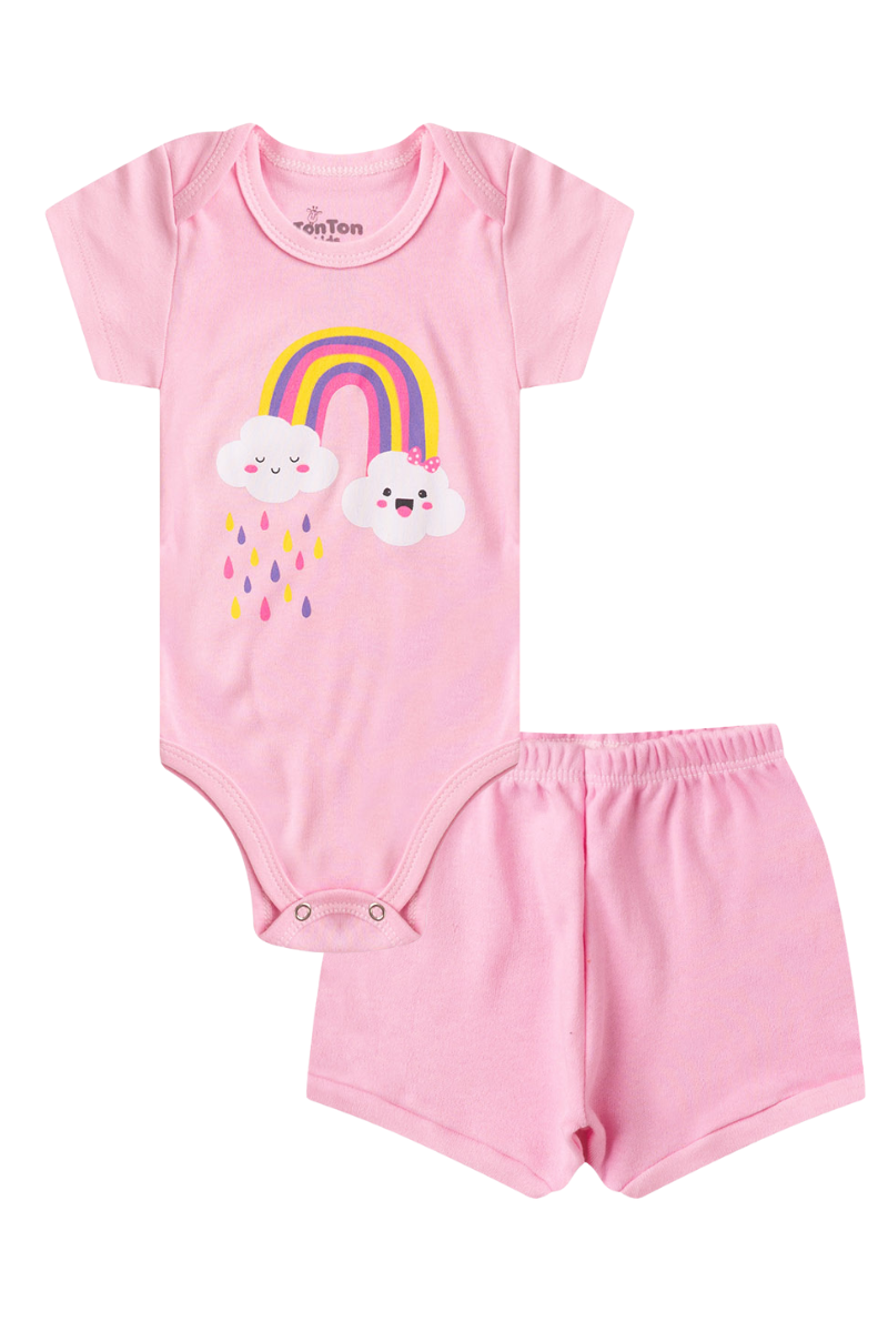 Conjunto Body Bebê Verão Menina 2 Peças Arco Íris Rosa - TonTon Kids Ton 2342 Ros
