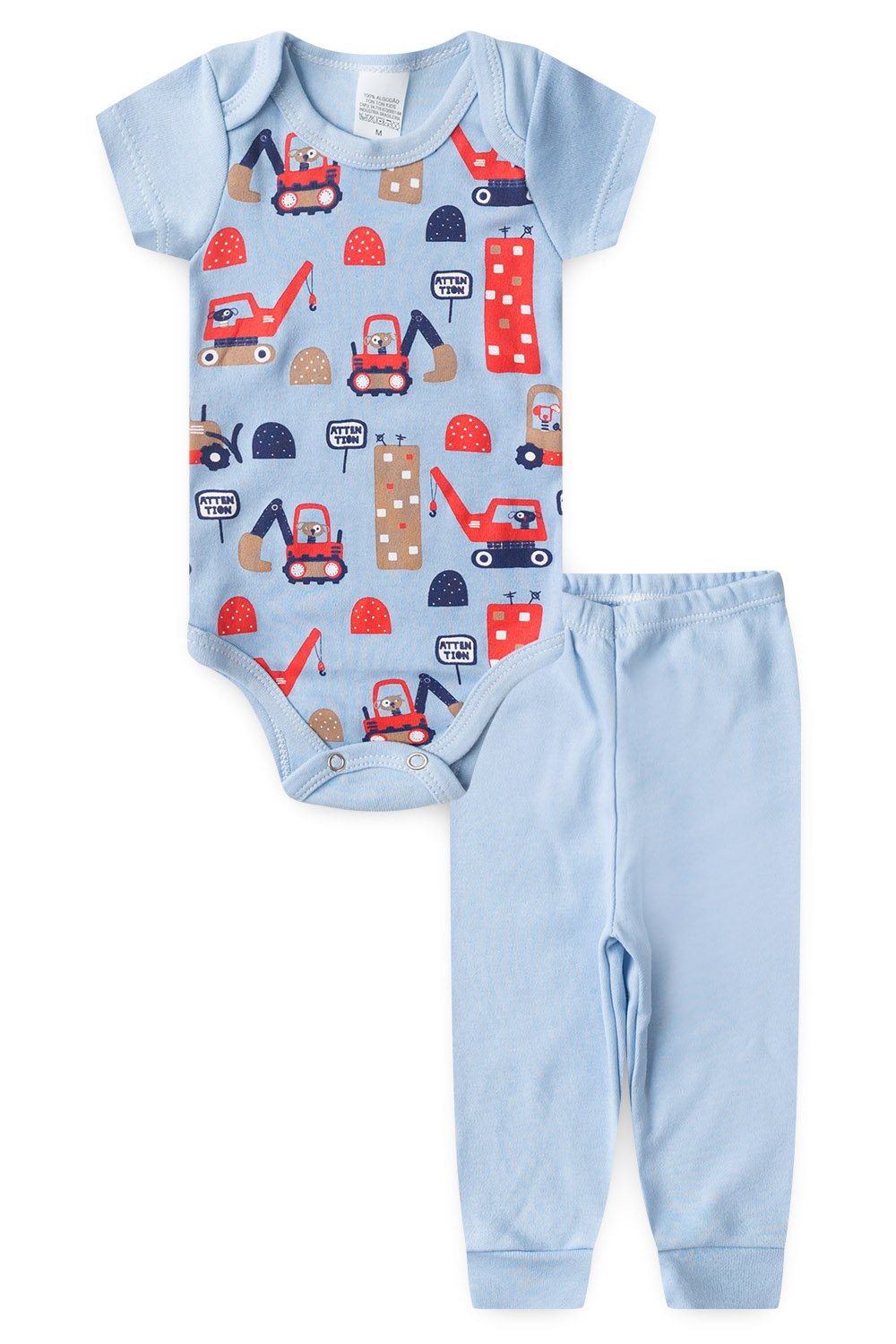 Conjunto Body Bebê Manga Curta Menino 2 Peças Dino Chumbo - TonTon Kids Ton 2336 Azu