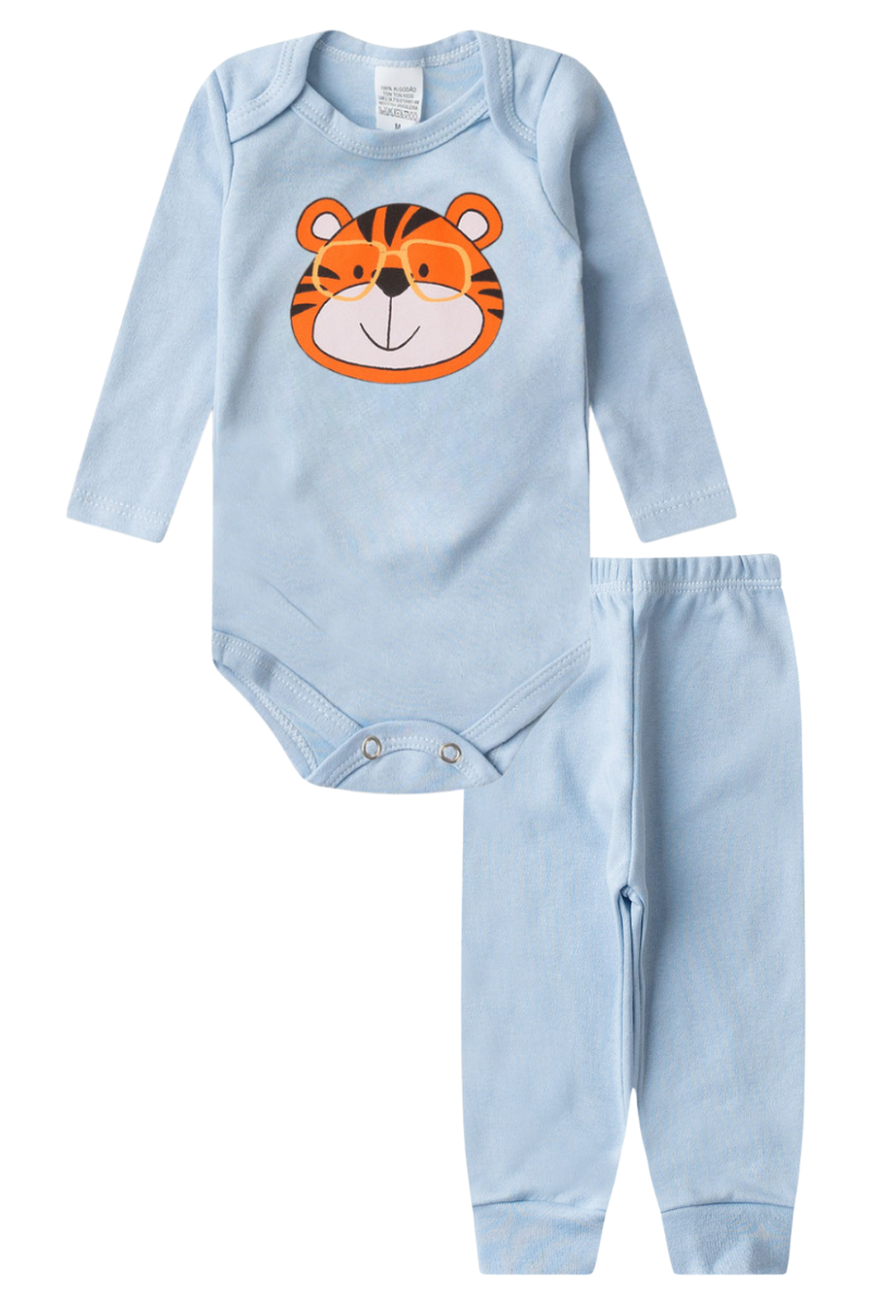 Conjunto Body Bebê Inverno Menino 2 Peças Tigre Azul - TonTon Kids