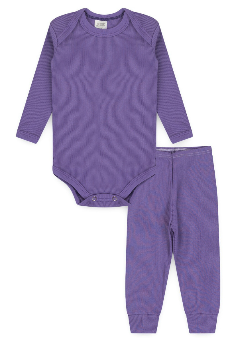 Conjunto Body Bebê Inverno Menina 2 Peças Canelado Roxo - TonTon Kids