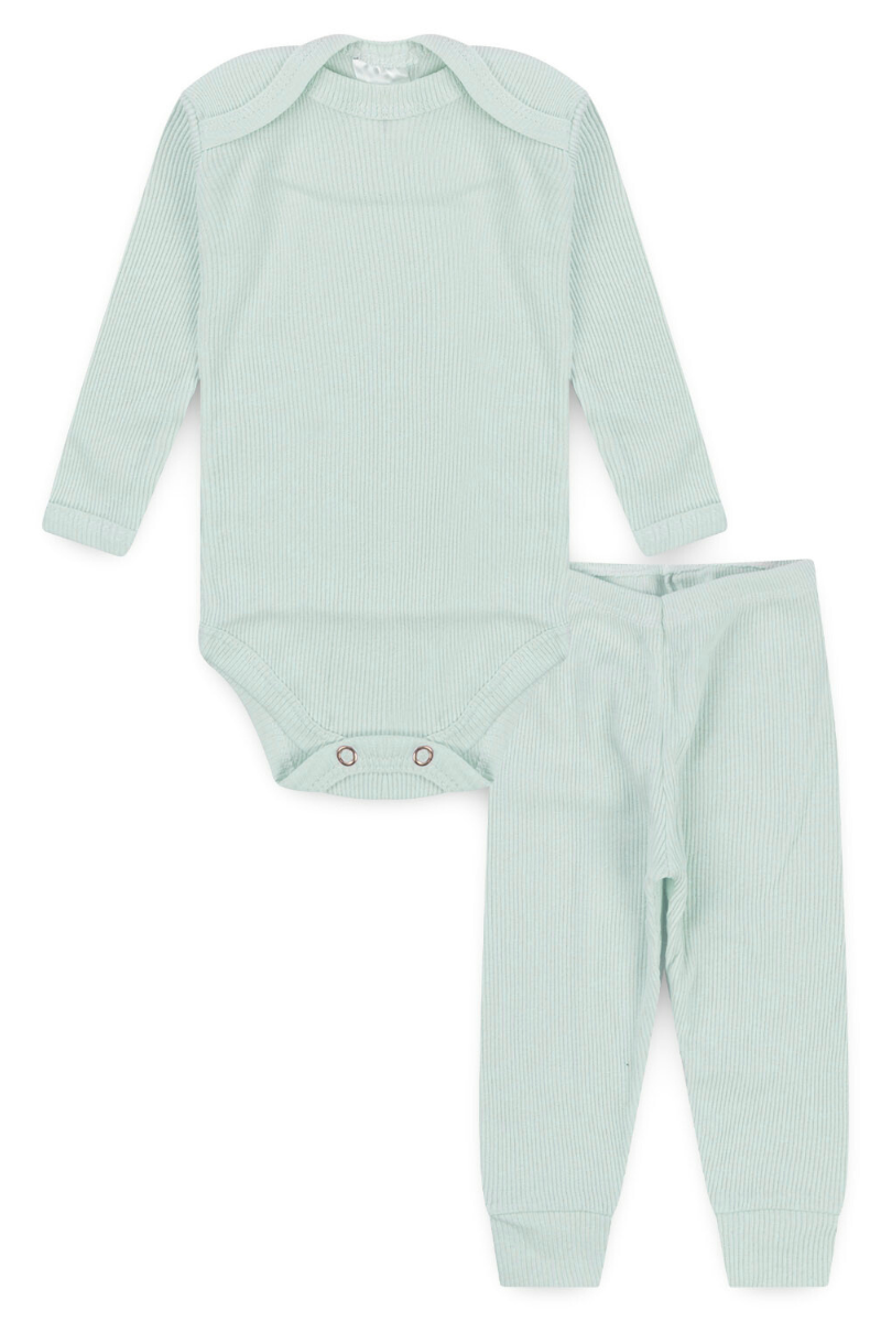Conjunto Body Bebê Inverno Unissex 2 Peças Canelado Verde Claro - TonTon Kids