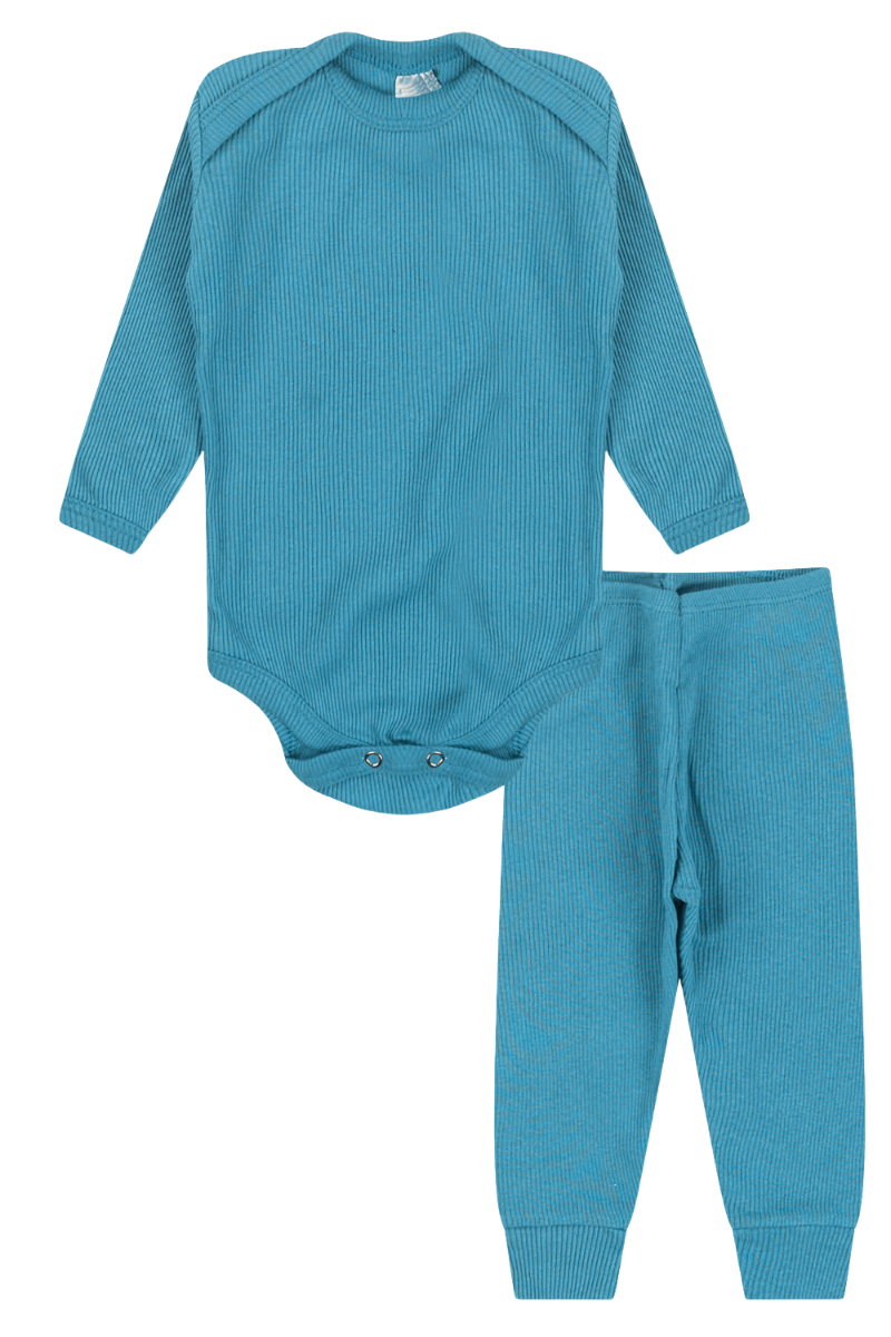Conjunto Body Bebê Inverno Unissex 2 Peças Canelado Azul Celeste - TonTon Kids