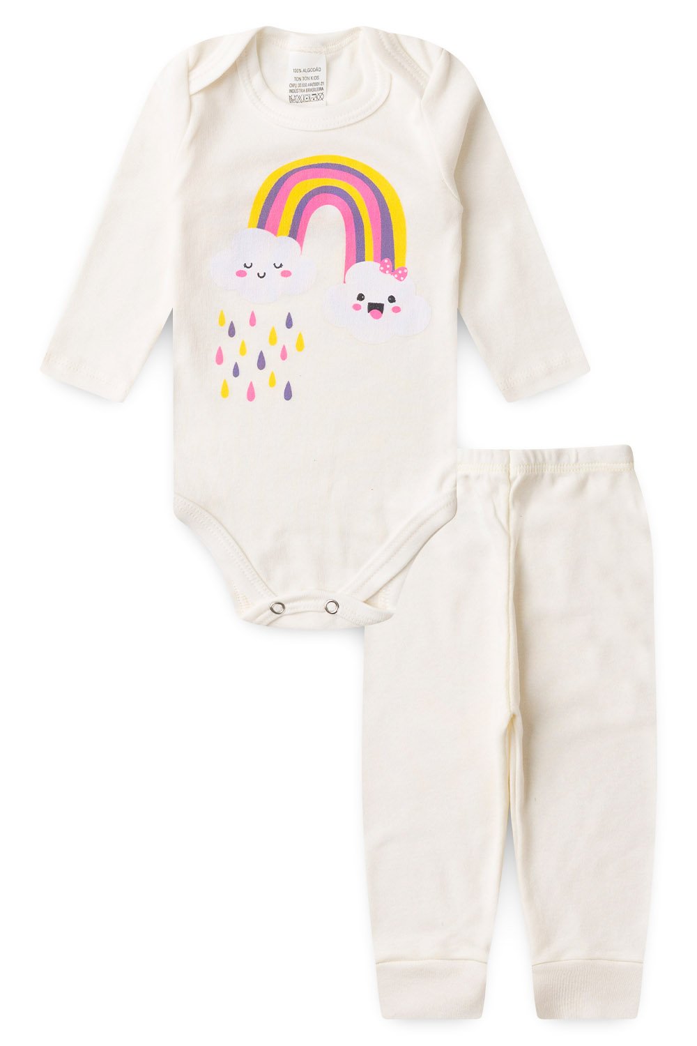 Conjunto Body Bebê Inverno Menina 2 Peças Arco Íris Off White - TonTon Kids