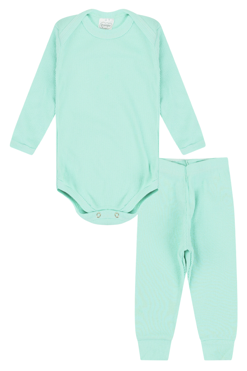 Conjunto Body Bebê Inverno Menino 2 Peças Canelado Verde Agua - TonTon Kids