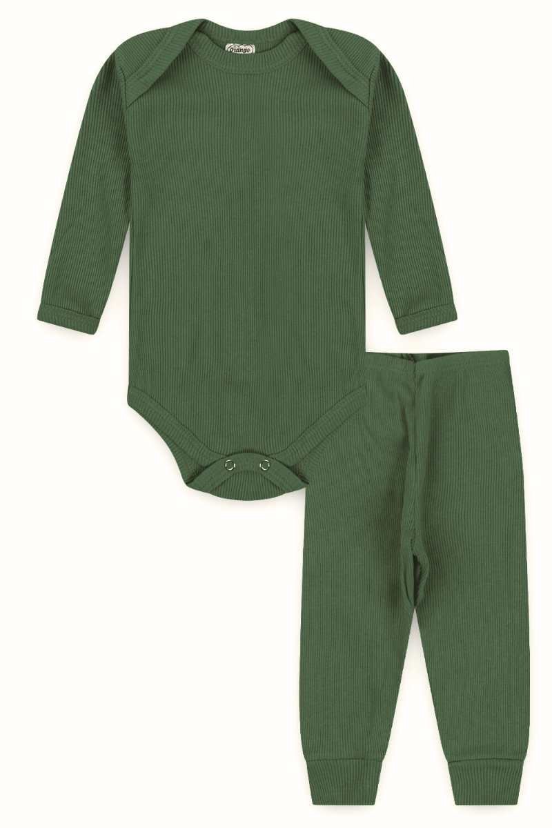 Conjunto Body Bebê Inverno Menino 2 Peças Canelado Verde Militar - TonTon Kids