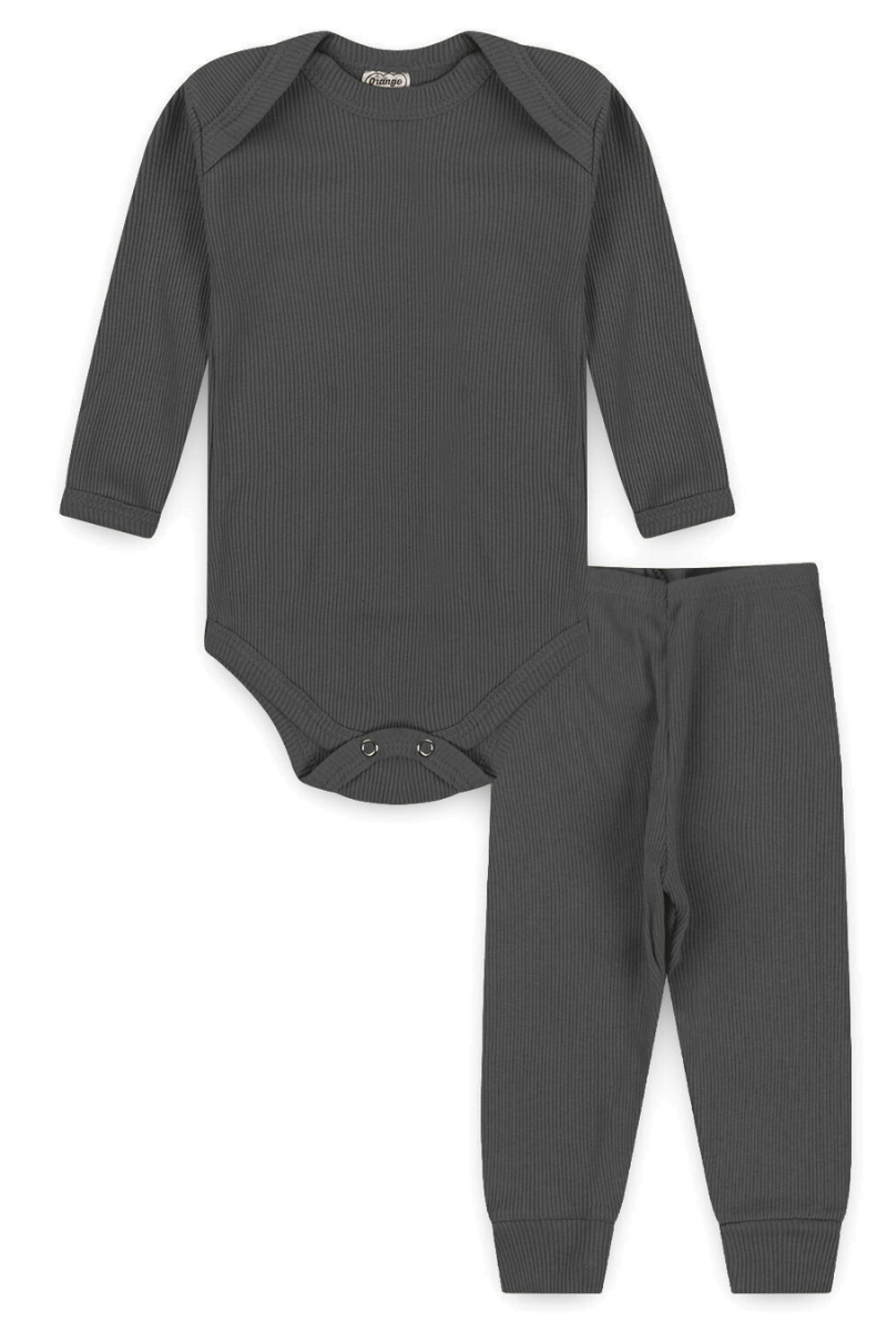 Conjunto Body Bebê Inverno Menino 2 Peças Canelado Chumbo - TonTon Kids