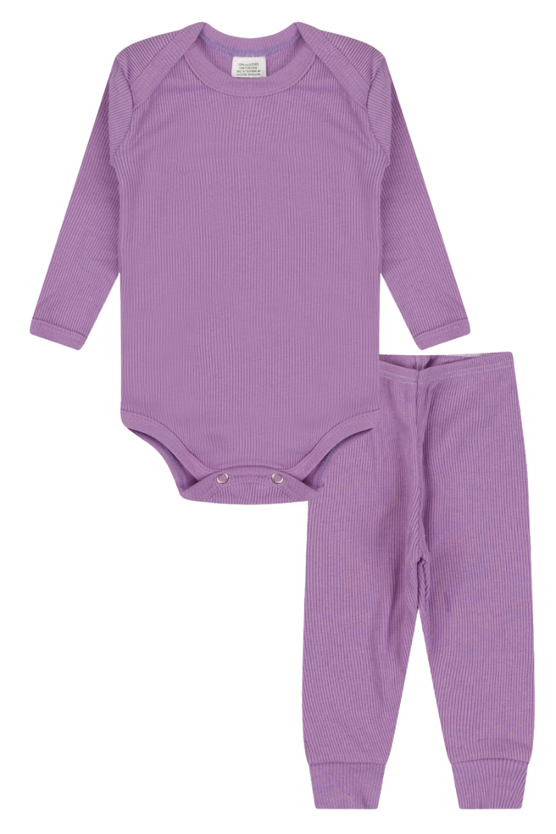 Conjunto Body Bebê Inverno Menina 2 Peças Canelado Rose - TonTon Kids