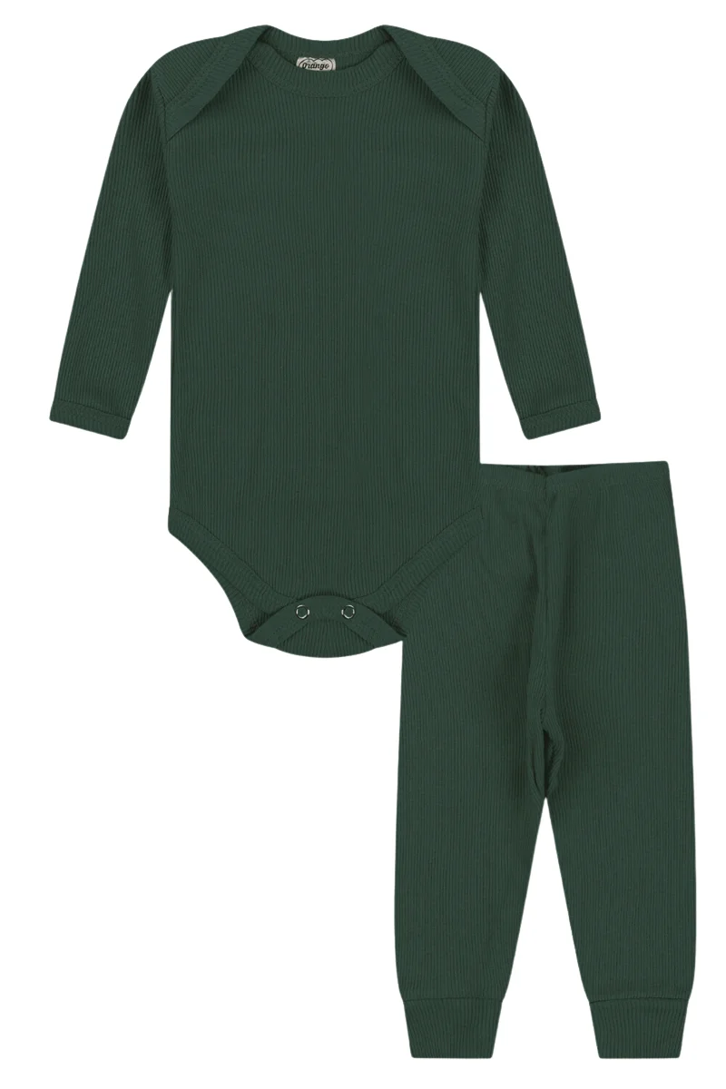 Conjunto Body Bebê Inverno Menino 2 Peças Canelado Verde - TonTon Kids