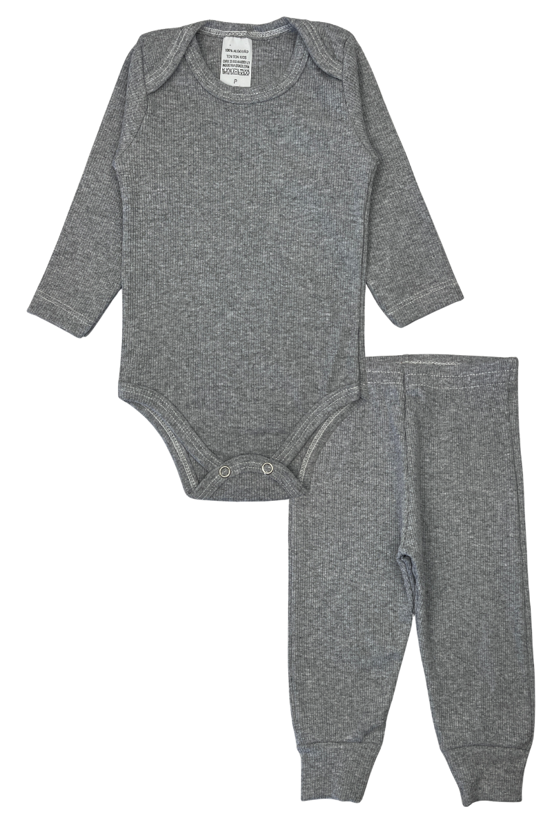 Conjunto Body Bebê Inverno Menino 2 Peças Canelado Mescla - TonTon Kids