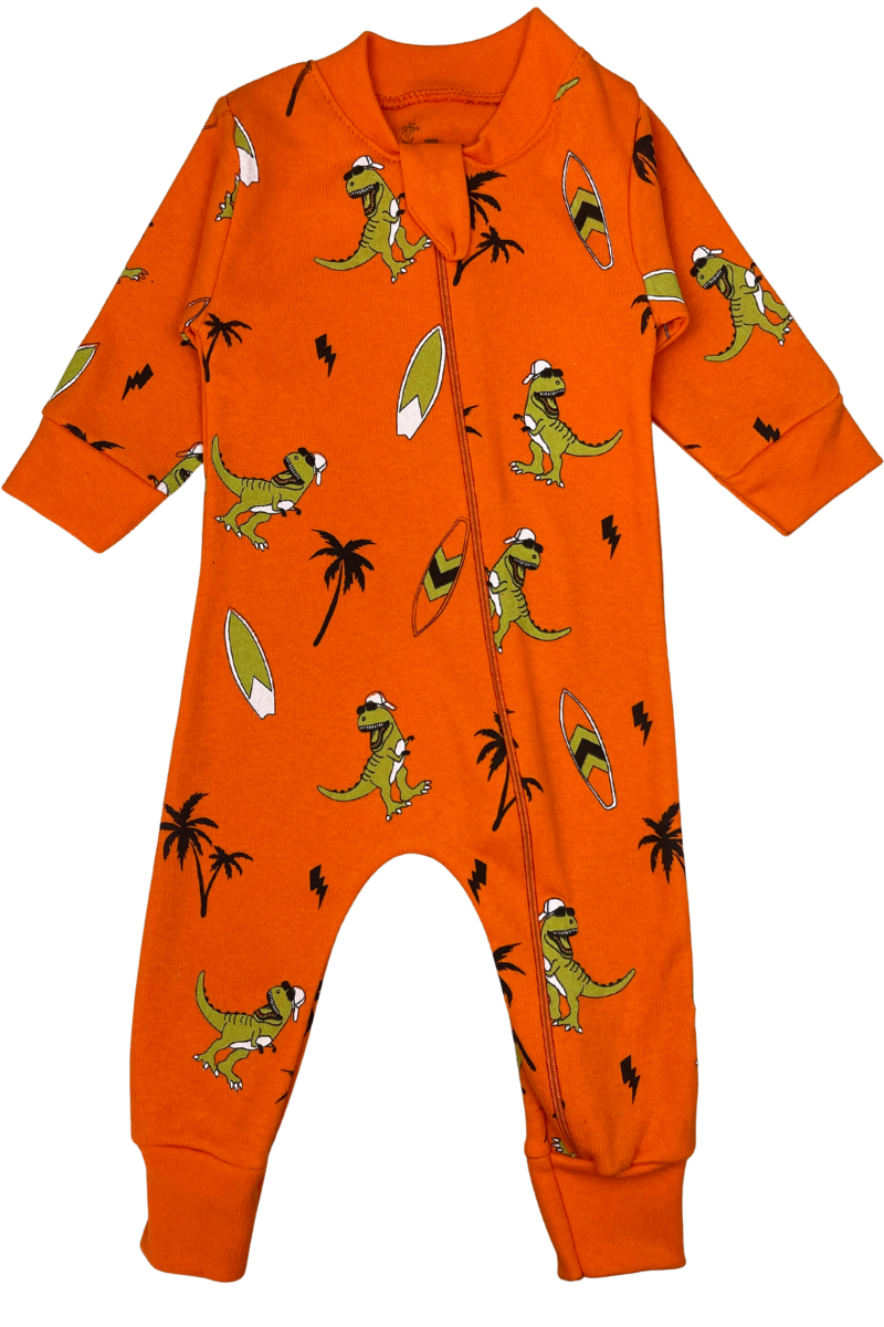 Macacão Bebê Menino Dino Surf Laranja - TonTon Kids