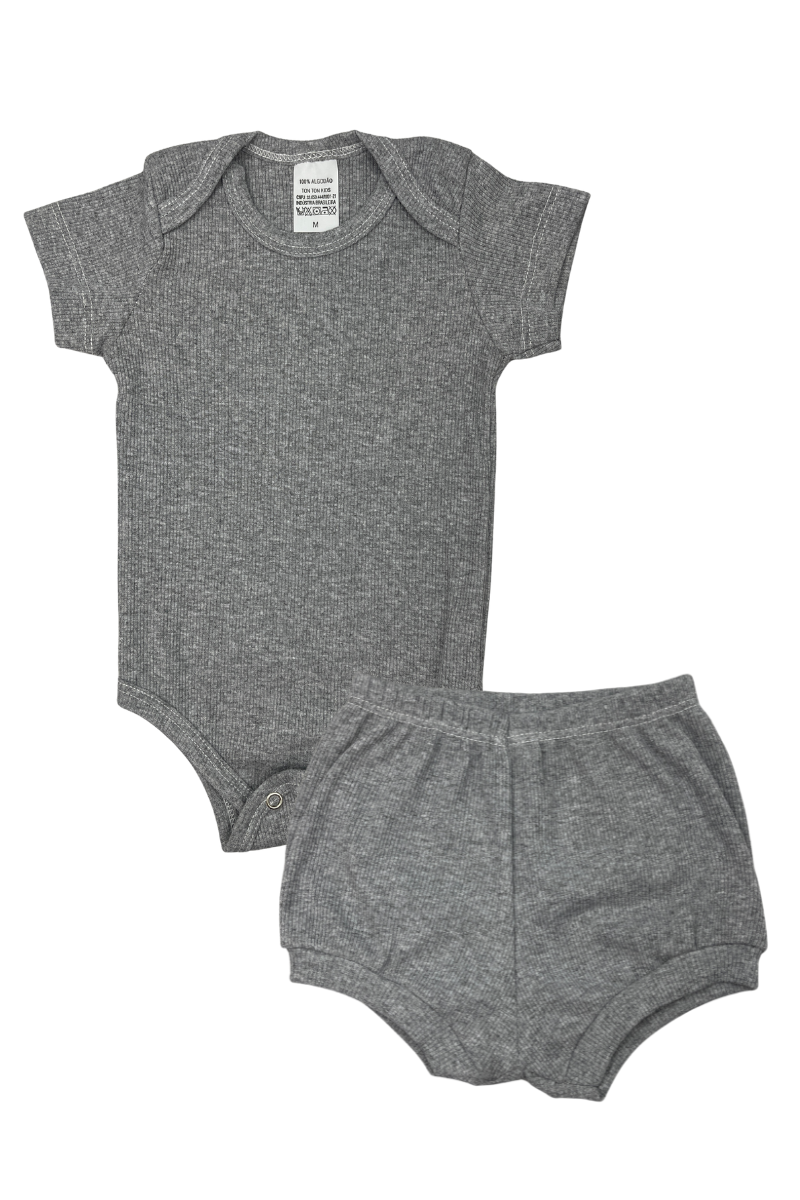 Conjunto Body Bebê Verão Menino 2 Peças Canelado Mescla - TonTon Kids