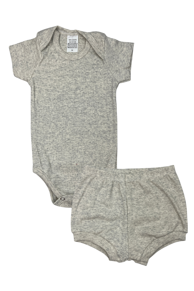 Conjunto Body Bebê Verão Menino 2 Peças Canelado Bege - TonTon Kids
