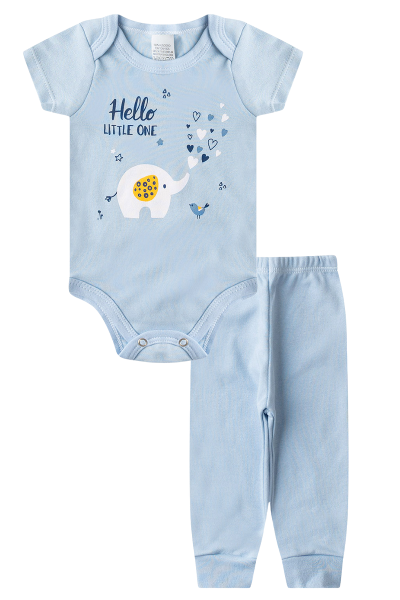 Conjunto Body Bebê Manga Curta Menino 2 Peças Elefante Azul - TonTon Kids