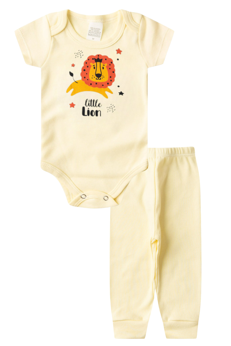 Conjunto Body Bebê Manga Curta Menino 2 Peças Lion Amarelo - TonTon Kids