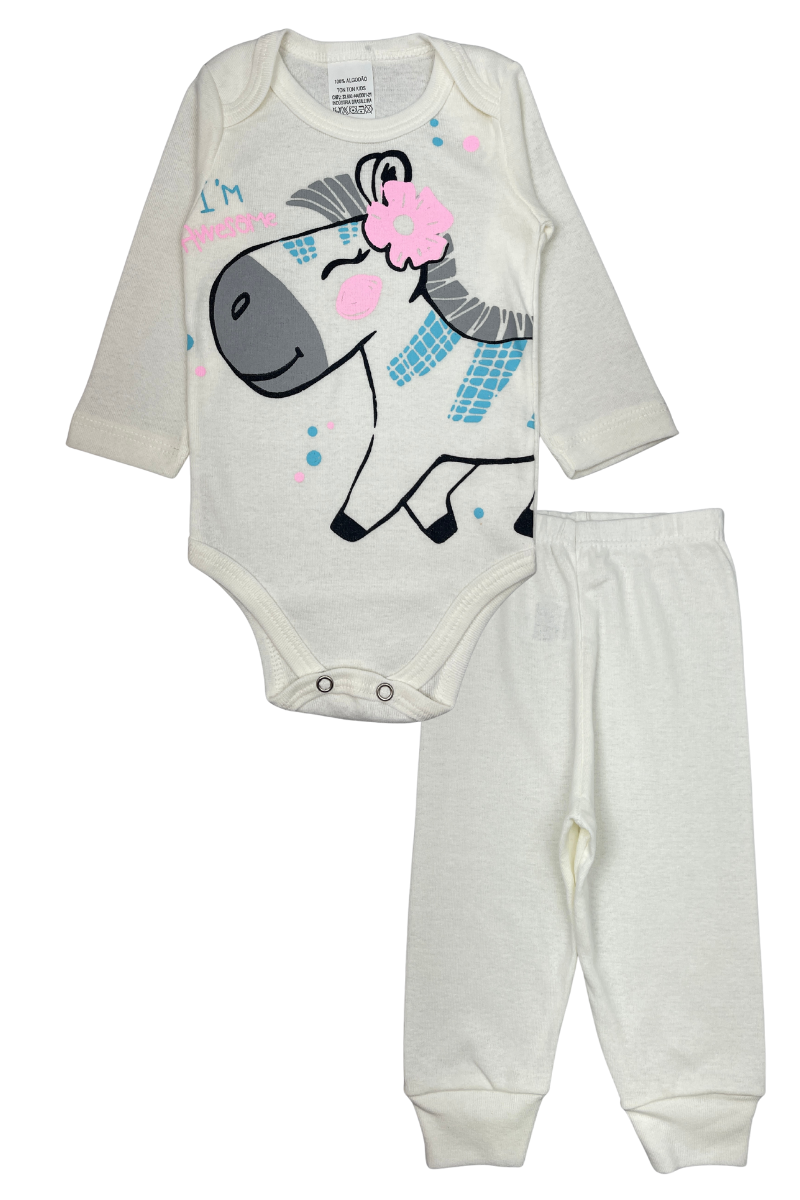 Conjunto Body Bebê Inverno Menina 2 Peças Zebra Off White - TonTon Kids