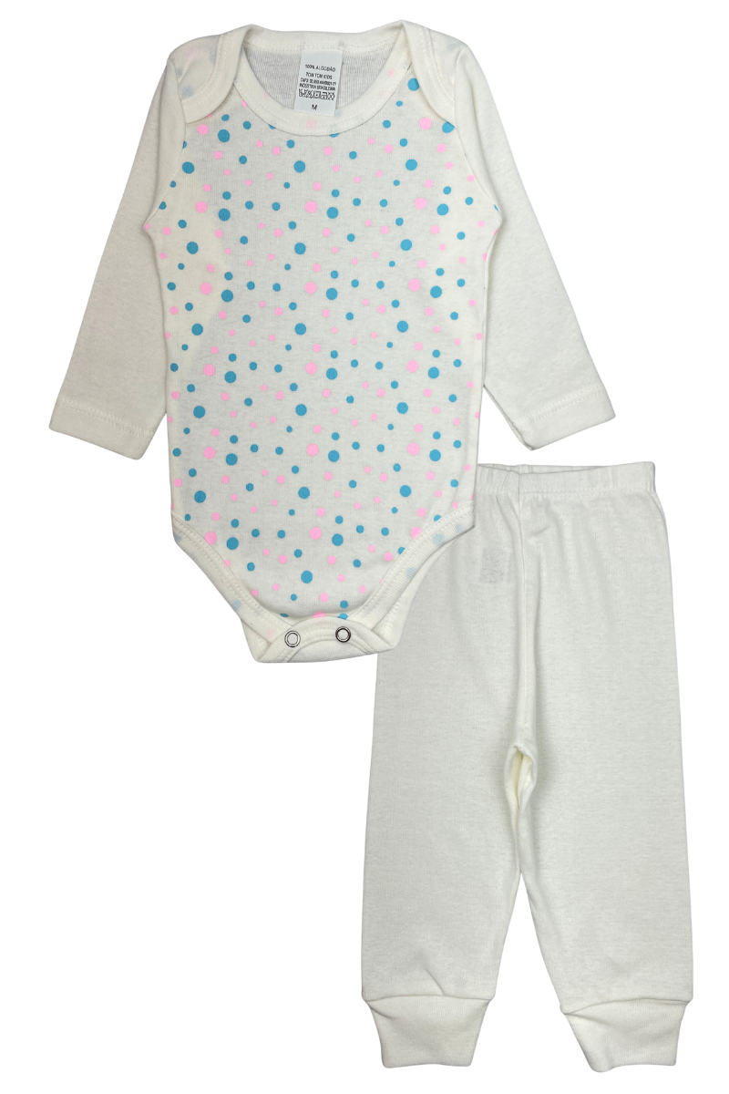 Conjunto Body Bebê Inverno Menina 2 Peças Poa Off White - TonTon Kids