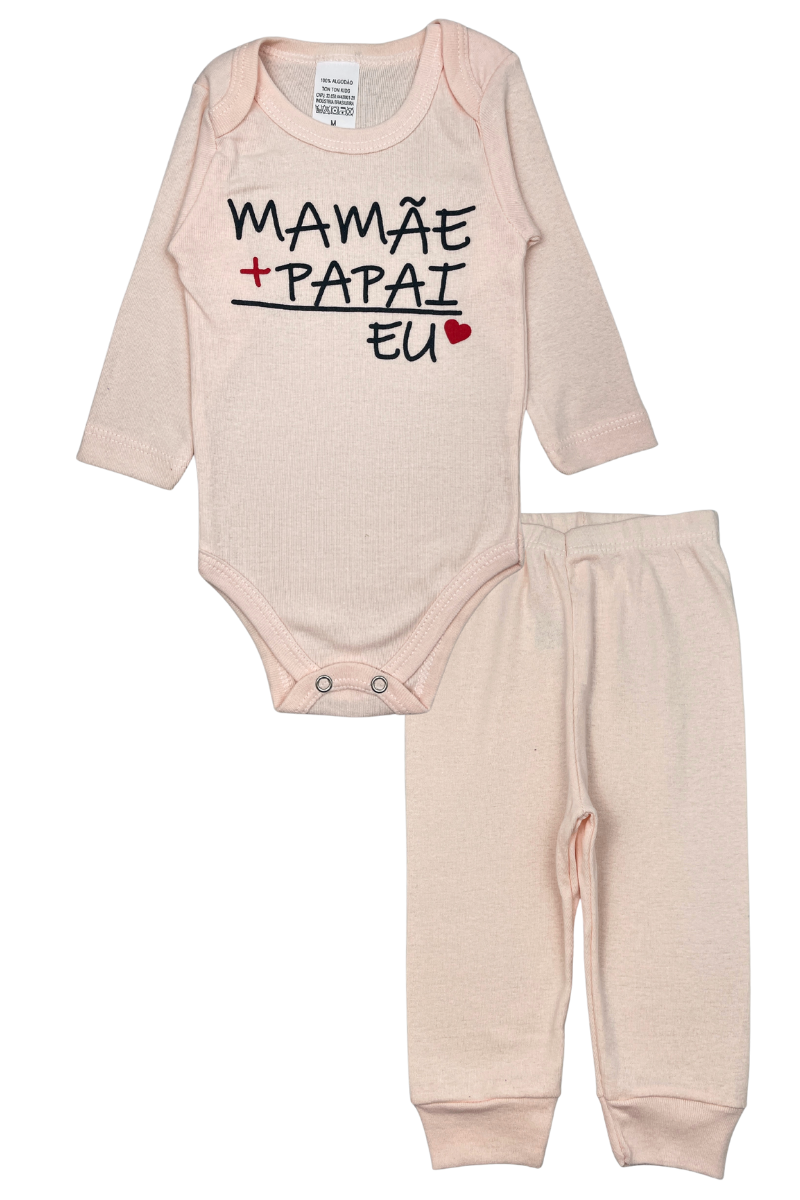 Conjunto Body Bebê Inverno Menina 2 Peças Mamae E Papai Salmao - TonTon Kids