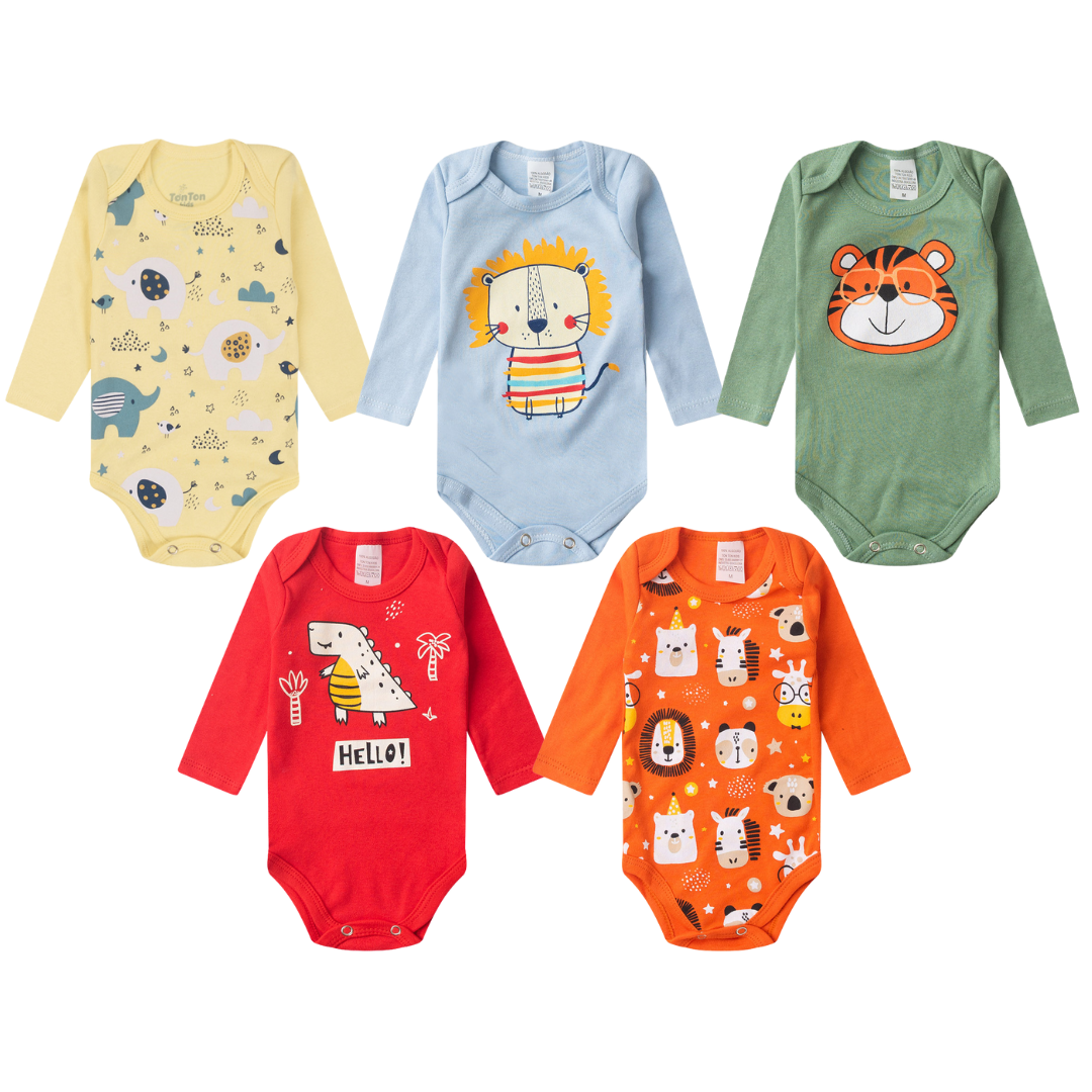 Kit Body Inverno Bebê Menino 5 Peças Colorido - TonTon Kids