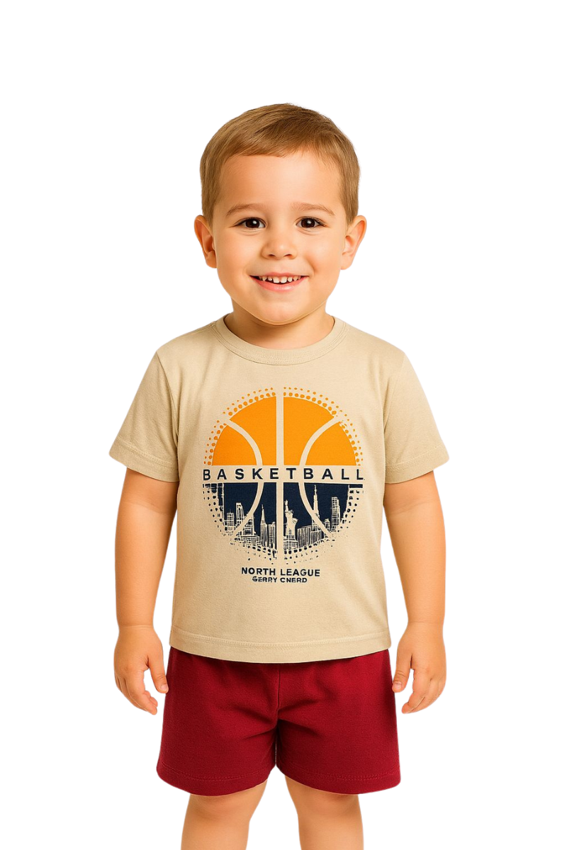 Conjunto Verão Menino Basketball Bege - TonTon Kids