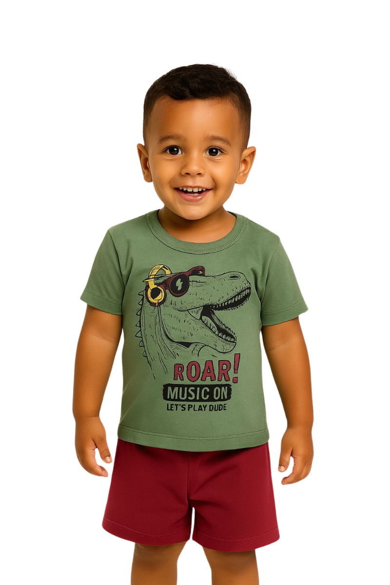 Conjunto Verão Menino Dino Verde Militar - TonTon Kids