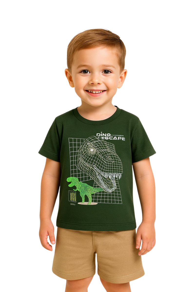 Conjunto Verão Menino Dino Roar Verde Escuro - TonTon Kids