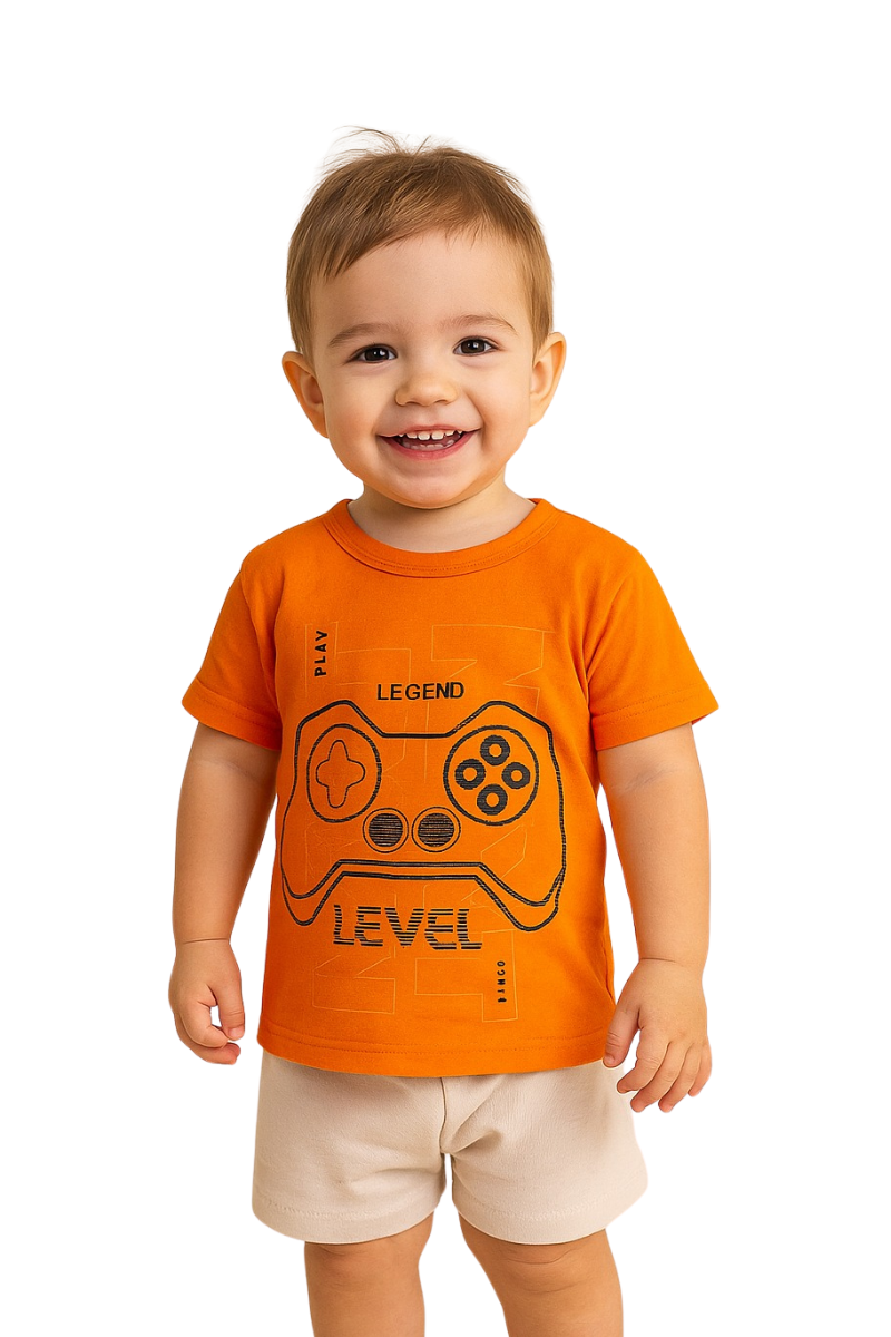 Conjunto Verão Menino Video Game Laranja - TonTon Kids