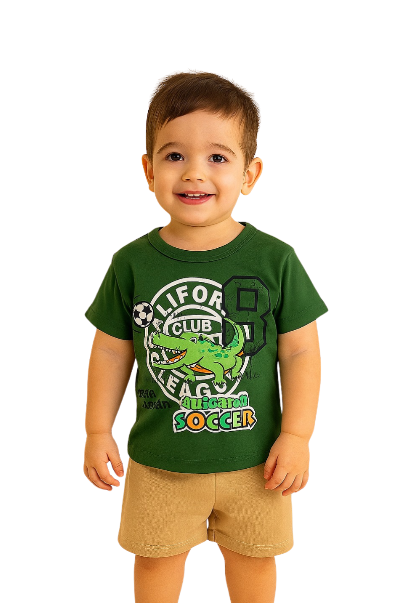 Conjunto Verão Menino Dino Verde Escuro - TonTon Kids