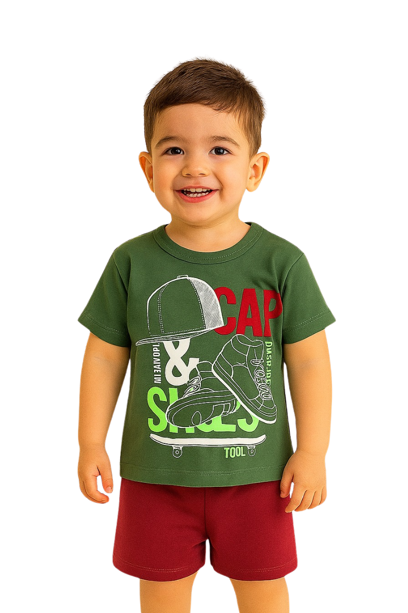 Conjunto Verão Menino Dino Verde Claro - TonTon Kids Ton Cm78 Vrd