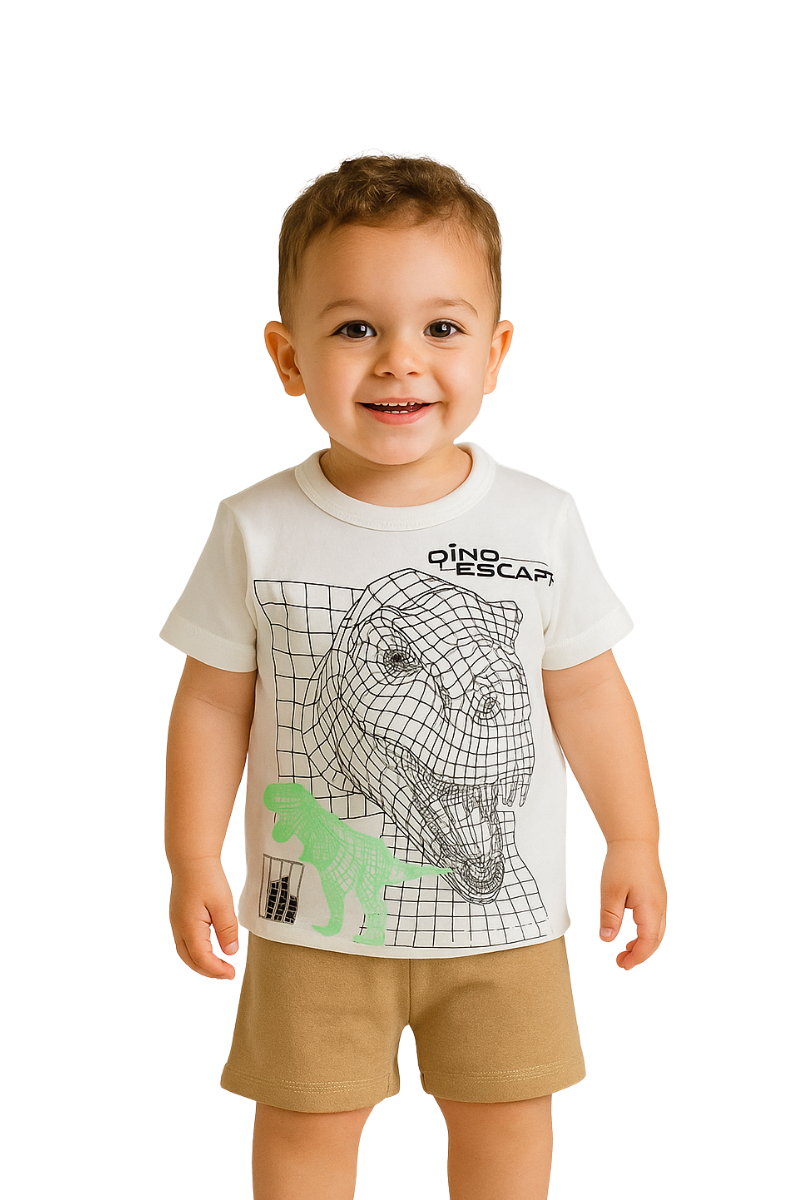 Conjunto Verão Menino Dino Off White - TonTon Kids