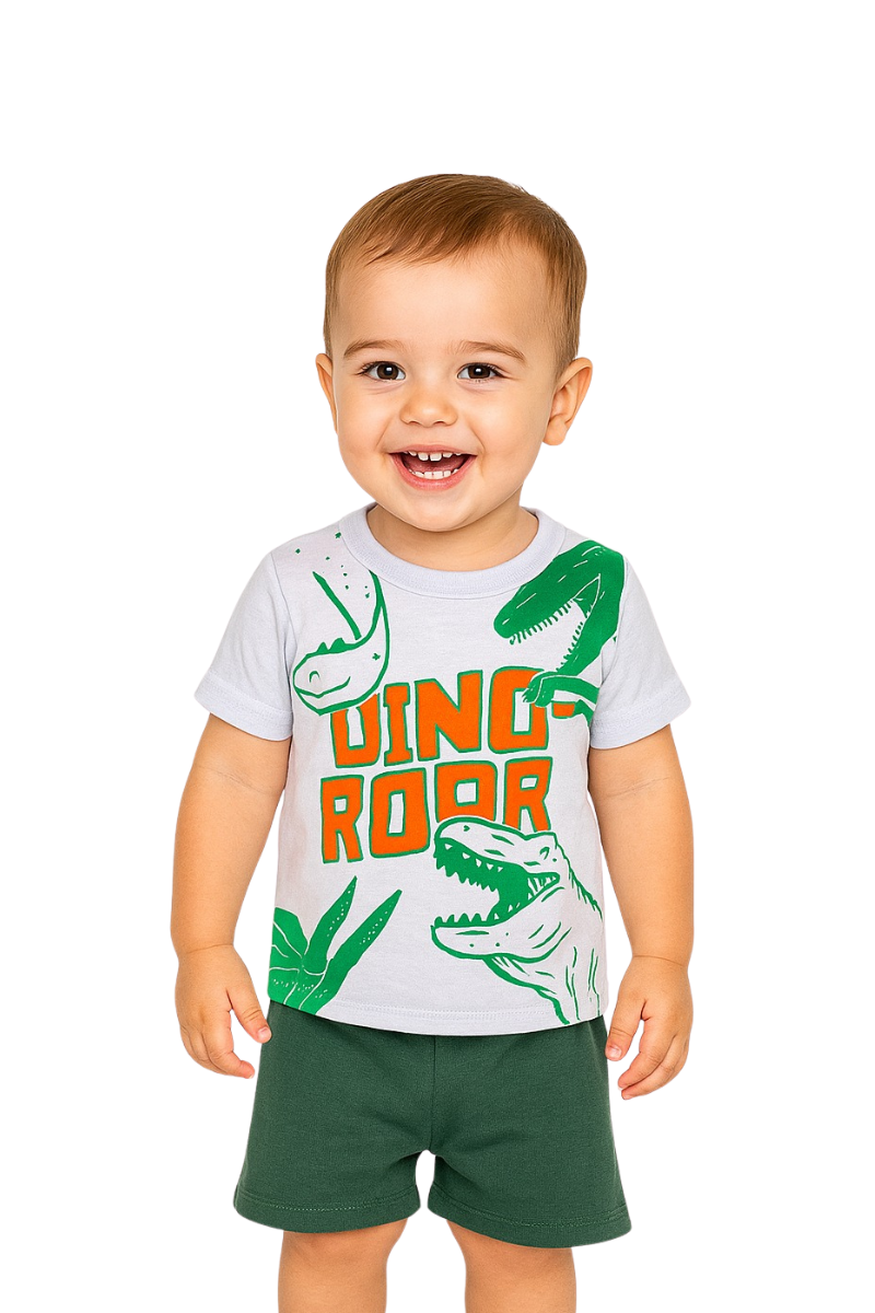 Conjunto Verão Menino Dino Roar Branco - TonTon Kids