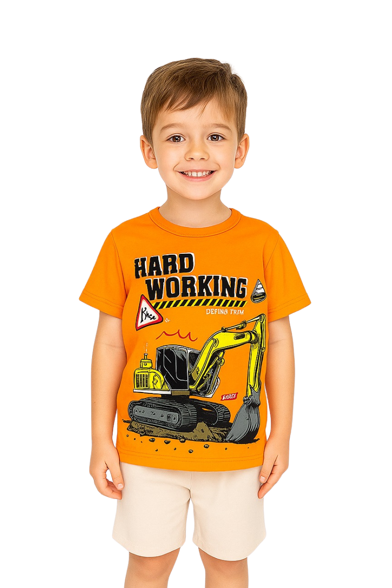 Conjunto Verão Menino Hard Working Laranja - TonTon Kids