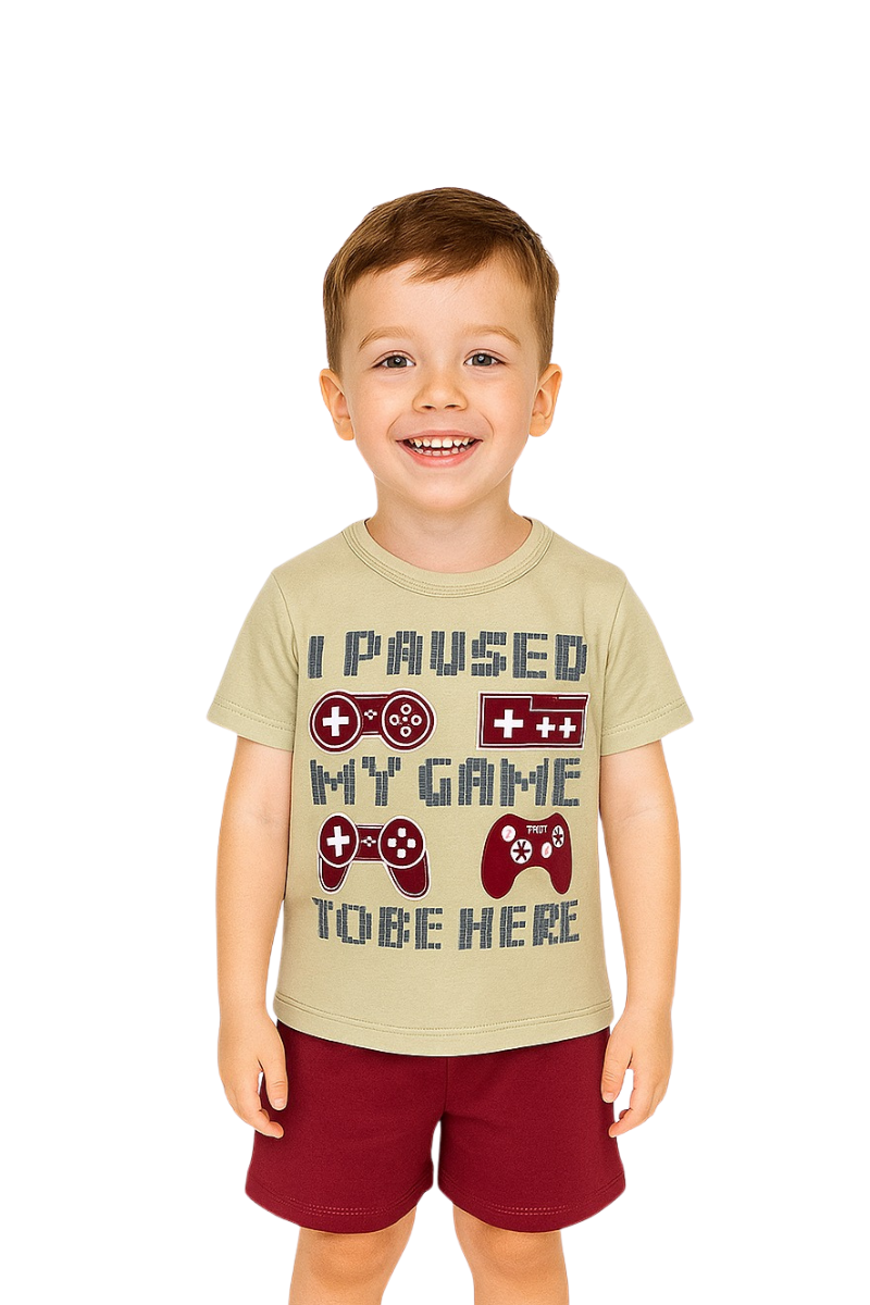 Conjunto Verão Menino Game Bege - TonTon Kids