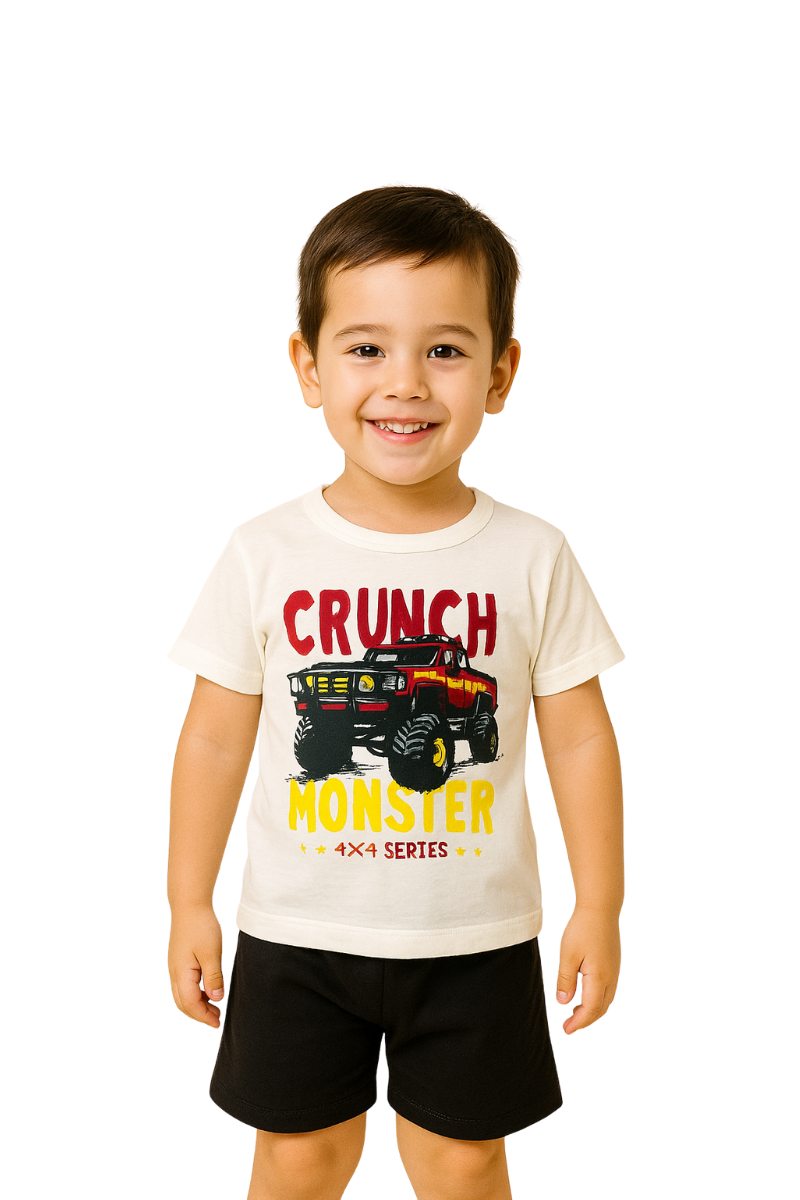 Conjunto Verão Menino Crunch Monster Off White - TonTon Kids