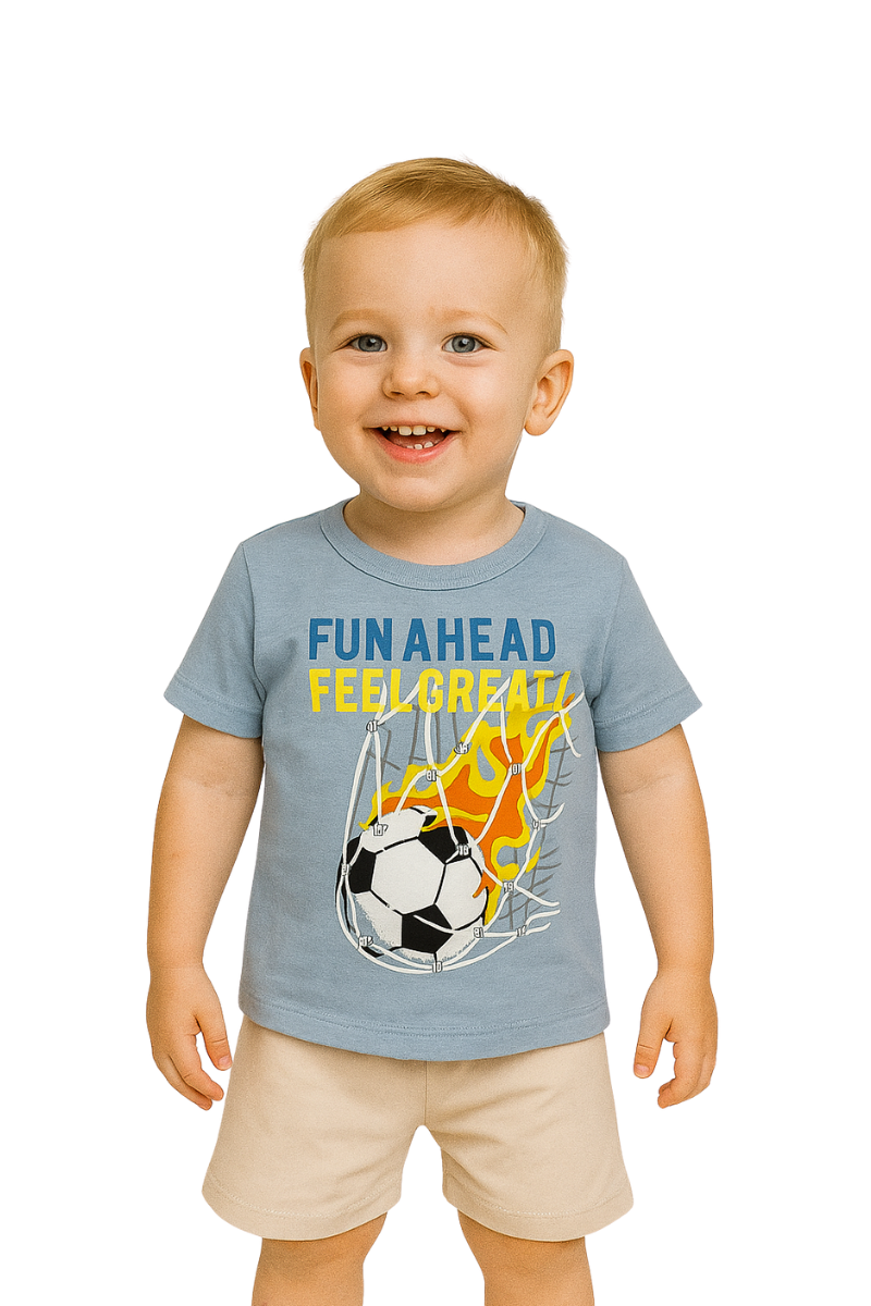 Conjunto Verão Menino Bola Azul Claro - TonTon Kids