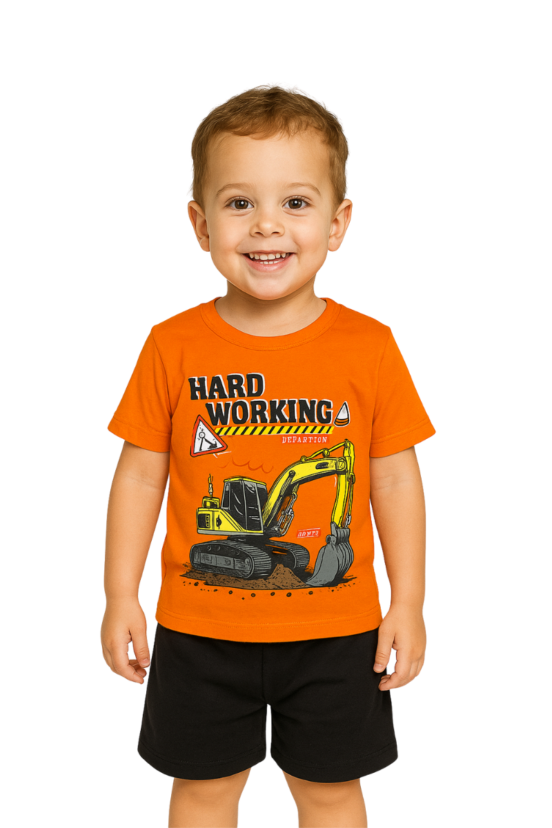 Conjunto Verão Menino Escavadeira Laranja - TonTon Kids