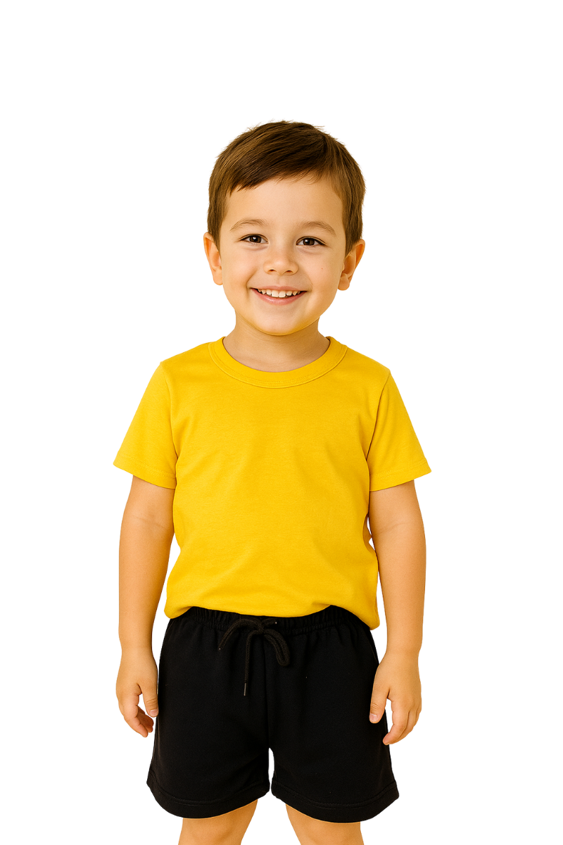 Conjunto Verão Menino Liso Camisa Mostarda E Bermuda Preta - TonTon Kids